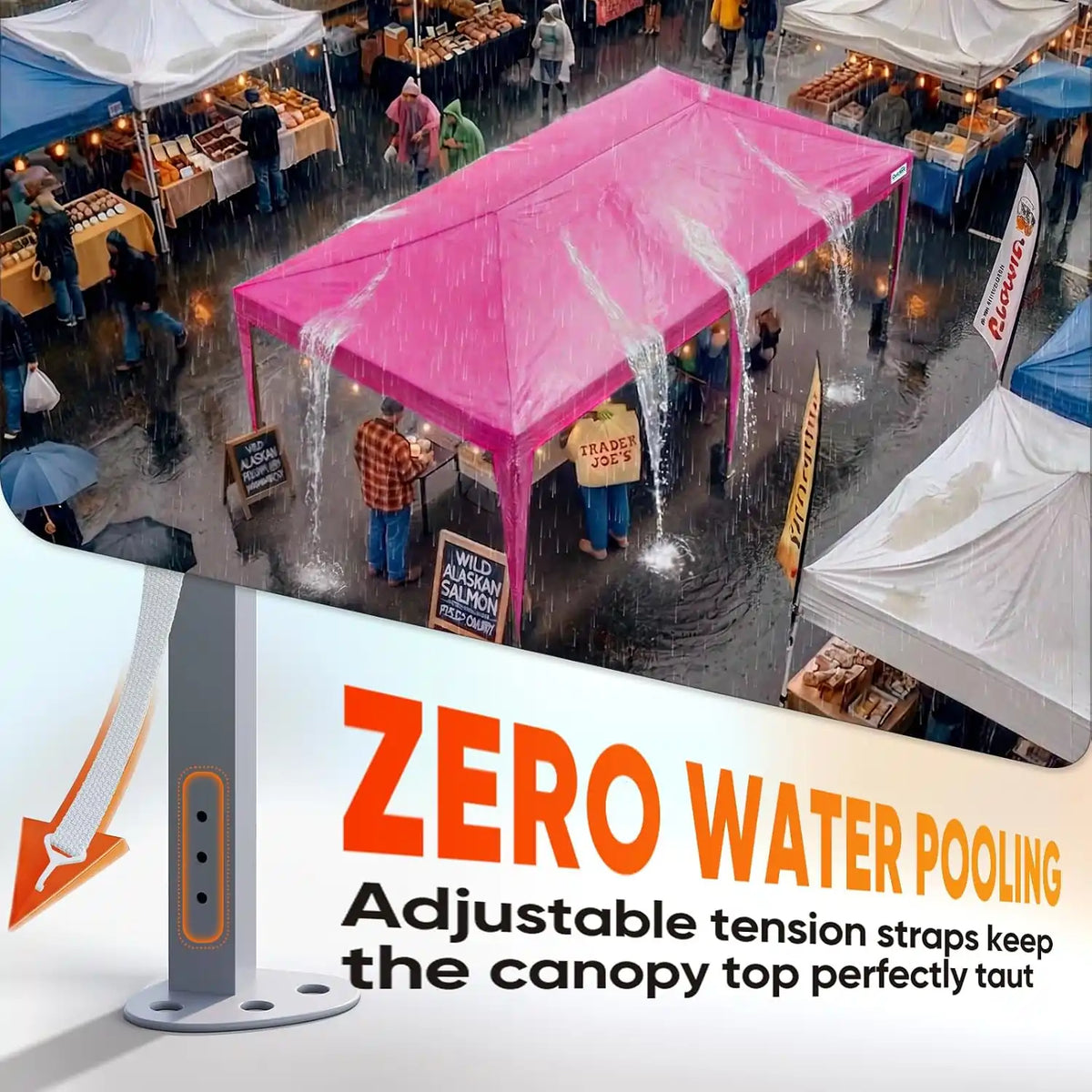 Adjustable tension straps keep the canopy top perfectly taut#color_pink