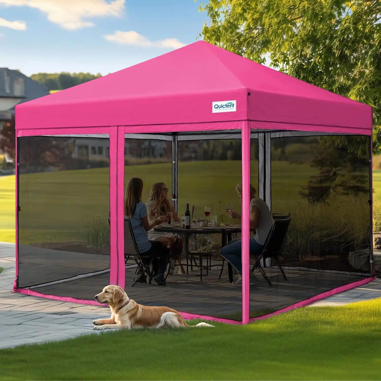 Quictent 10' x 10' Pop Up Canopy with Netting, Pink