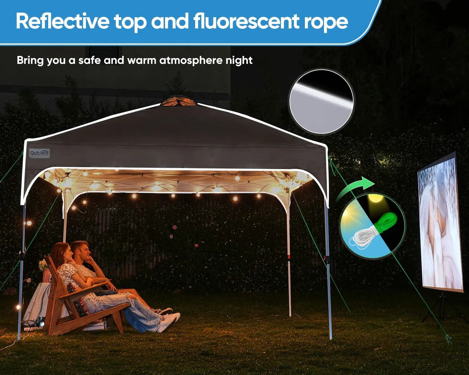 White event tent with reflective top and fluorescent rope#color_white