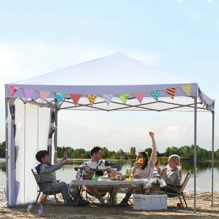 10' x 10' Pop up Canopy with One Sidewall - White