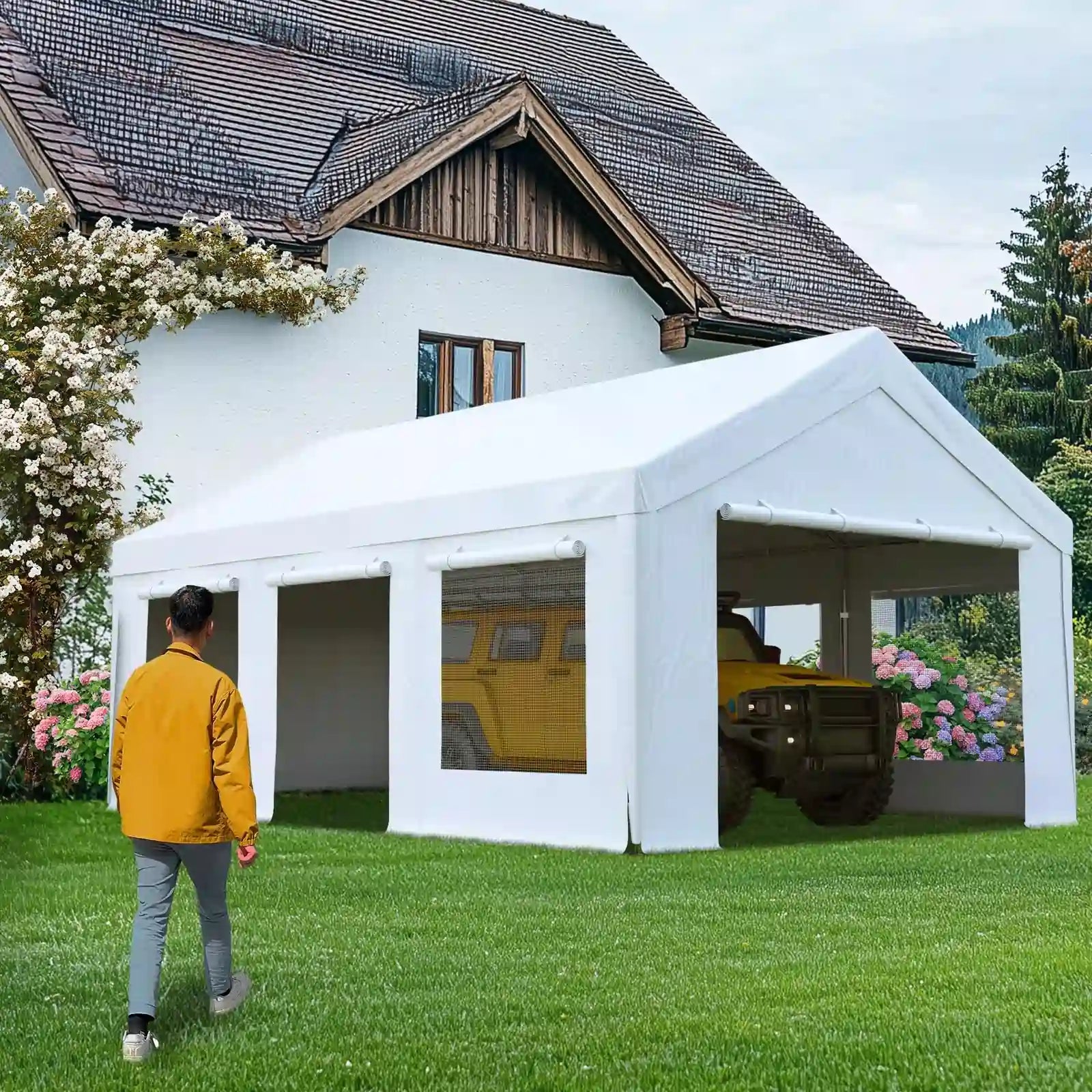 Heavy Duty 10x20ft Carport Ventilated Windows#color_white-mesh