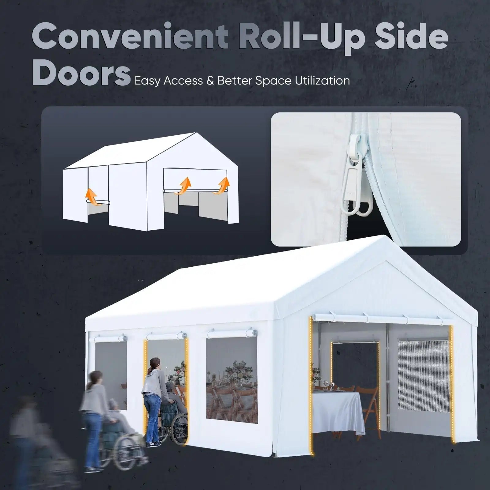 Convenient Roll-Up Side Doors#color_white-mesh