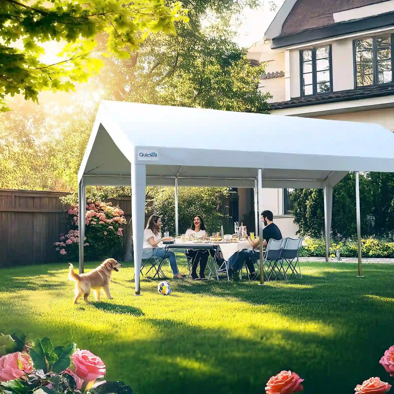 10x20ft Carport with Side Zipper Door#color_white-mesh