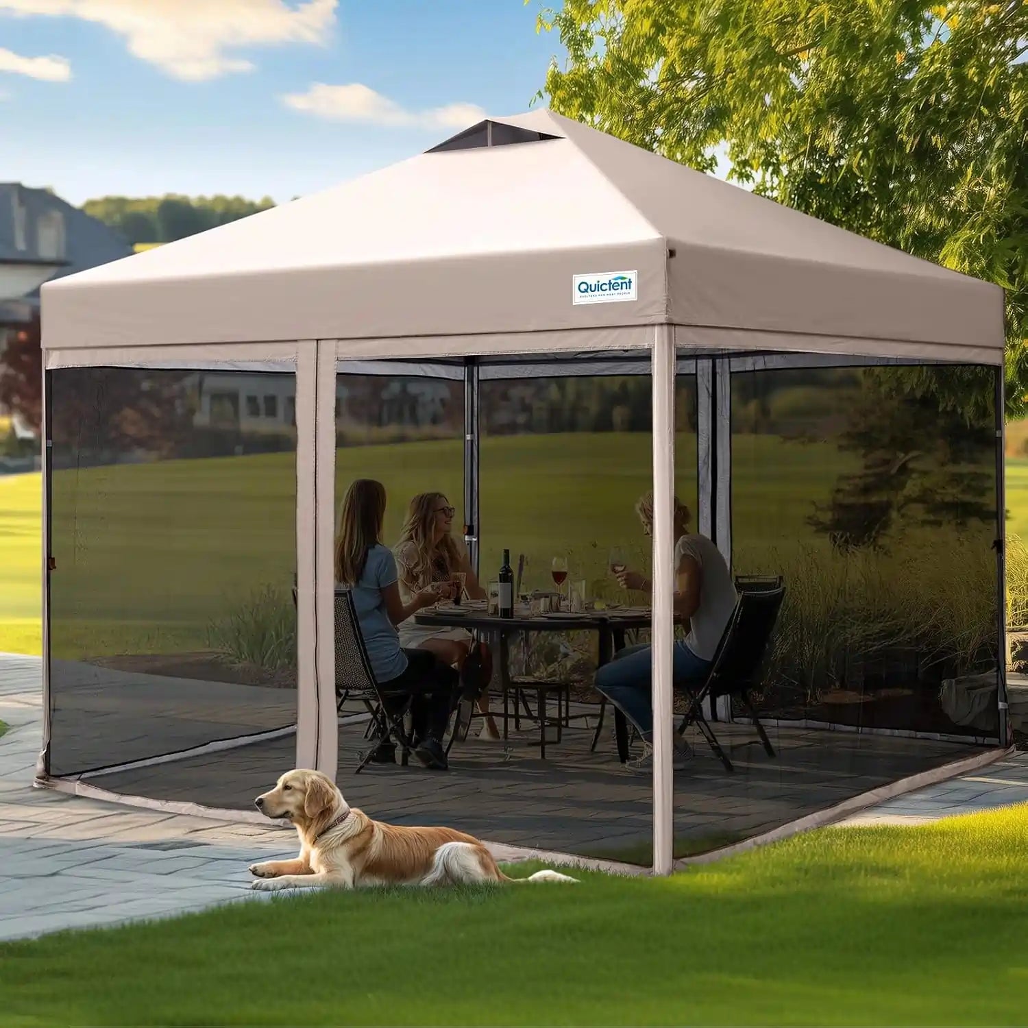 Quictent 10'x10' Pop up Canopy Tent with Mosquito Netting#style_tan