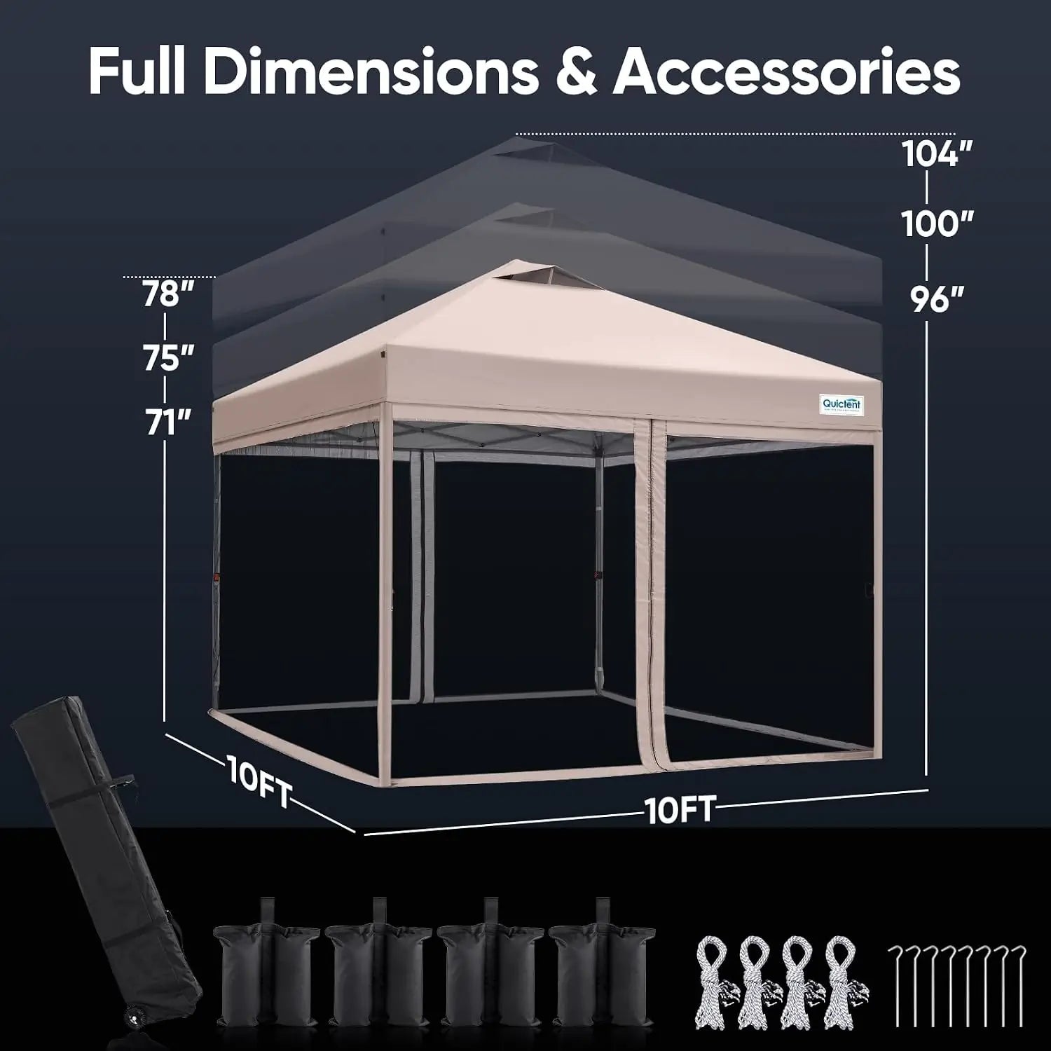 10'x10' Pop up Canopy Tent with Mosquito Netting Size#style_tan