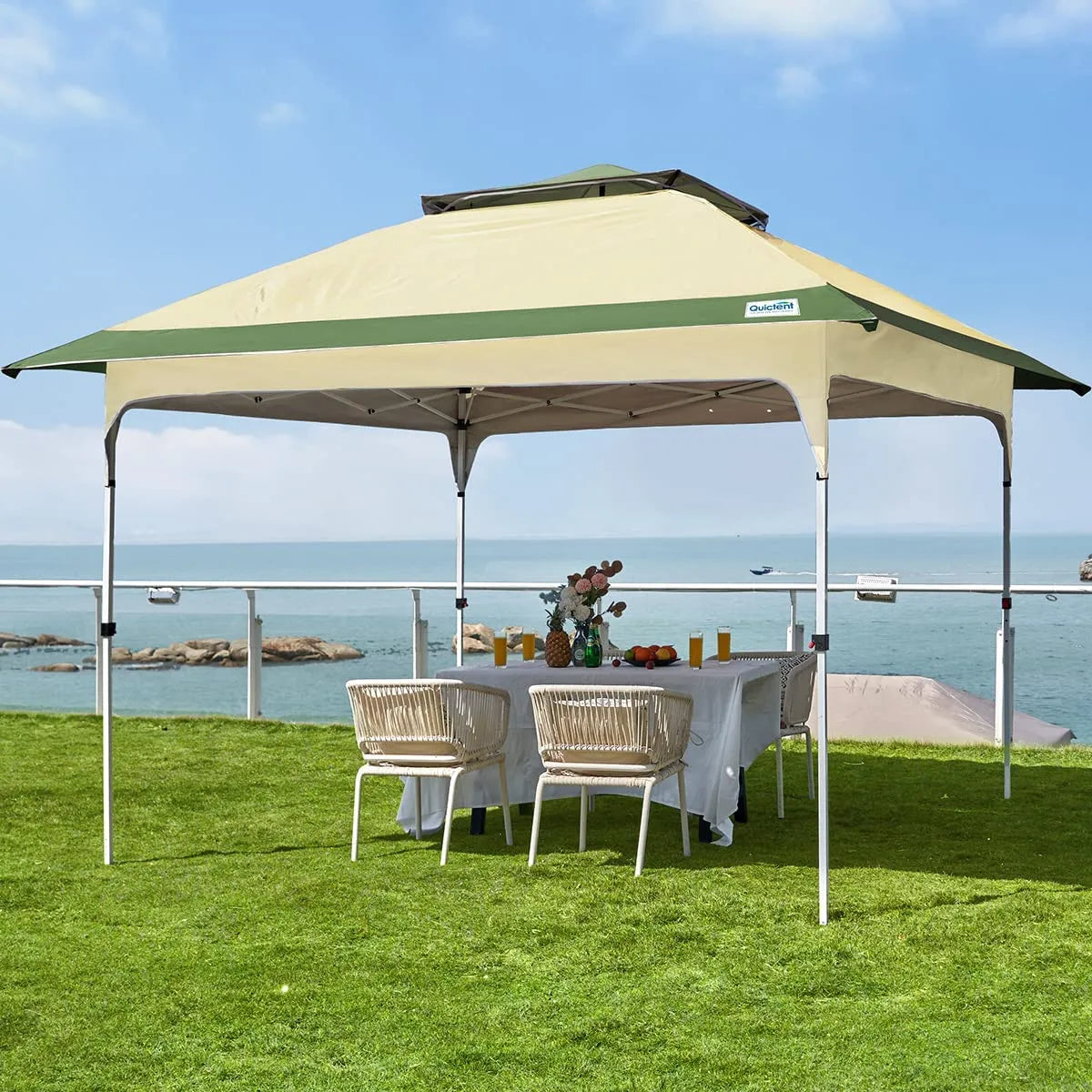 Green 12 x12 Pop up Canopy#style_beige&green