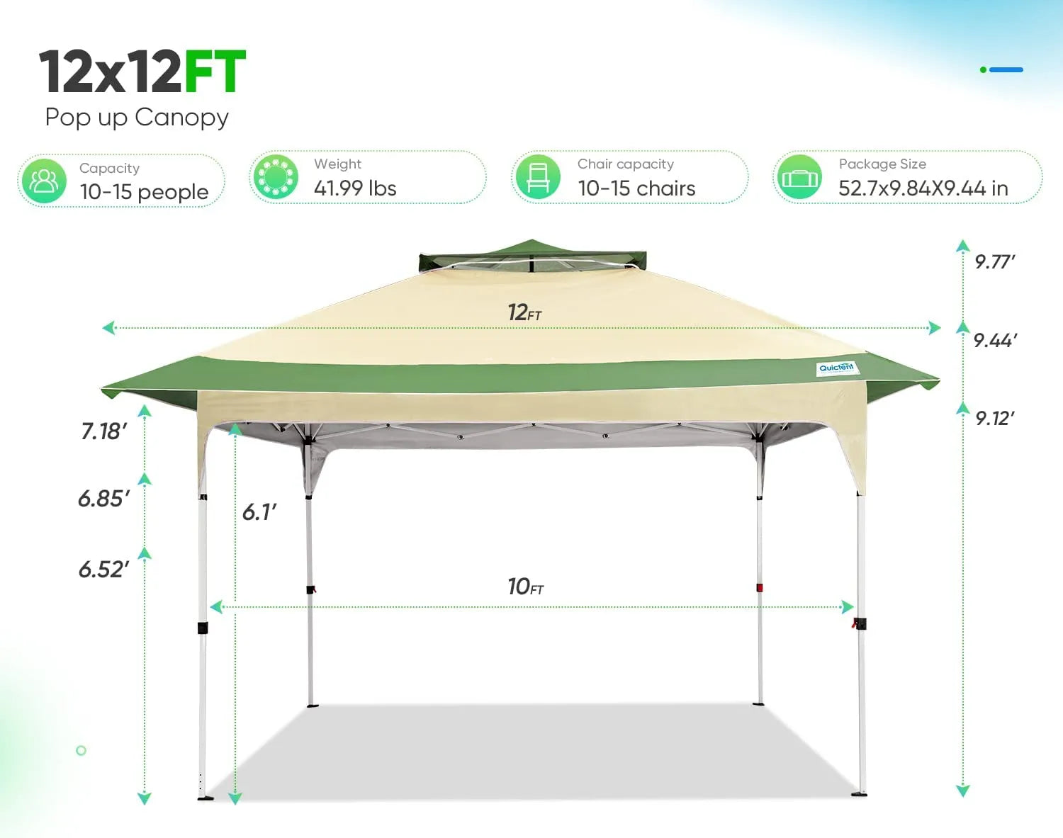 Green 12 x12 Pop up Canopy Specification#style_beige&green