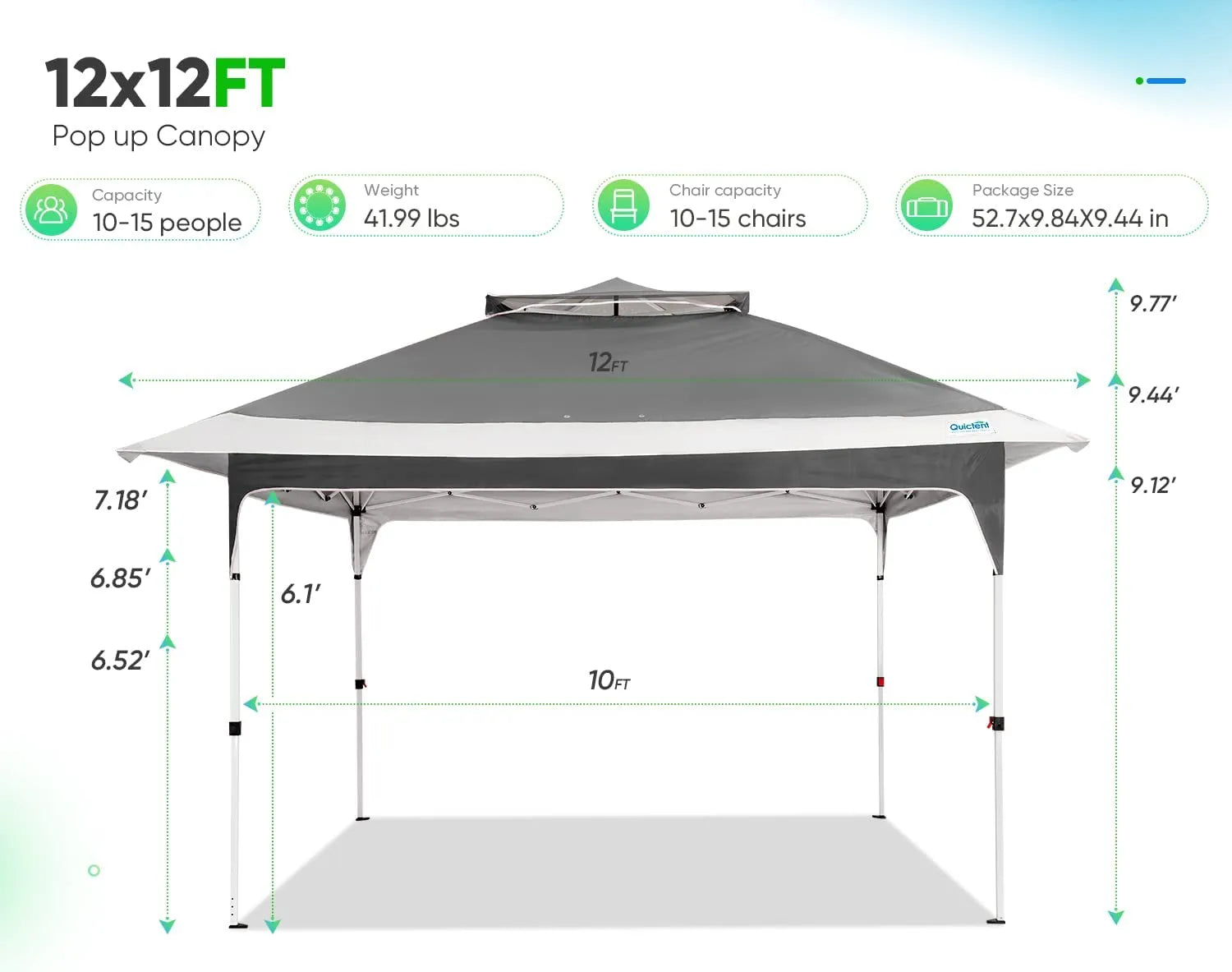 Grey 12 x12 Pop up Canopy Specification#color_dark grey&grey