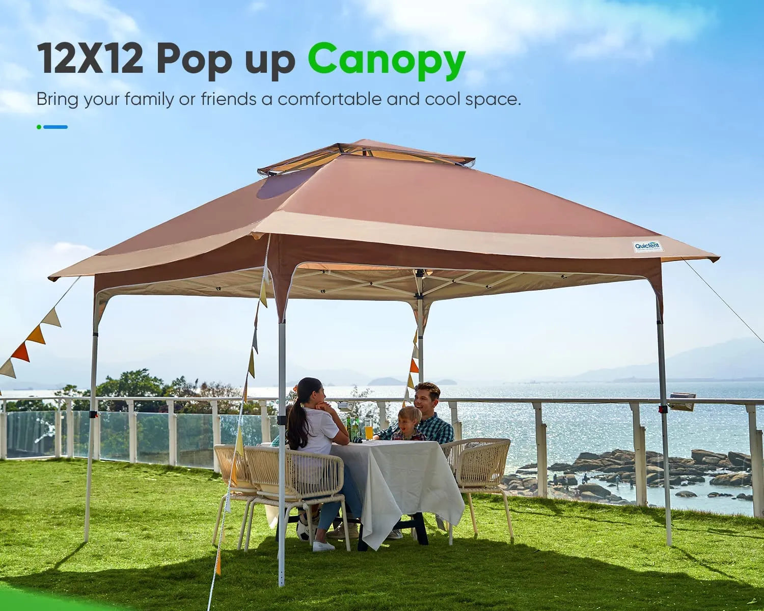 Brown 12 x12 Pop up Canopy Outside#color_tan&brown
