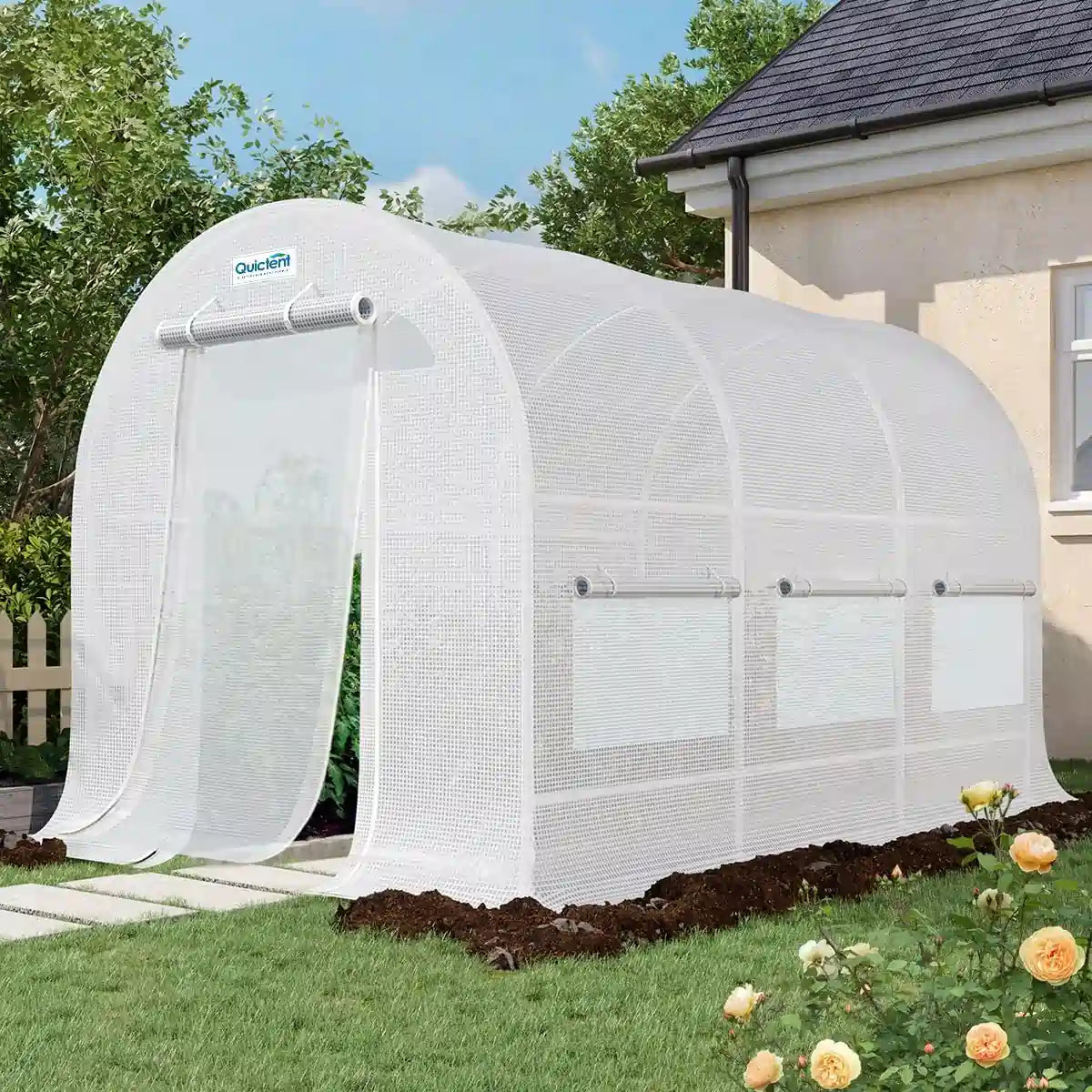 White 12' x 7' x 7' Tunnel Greenhouse#color_white (with 1 door)