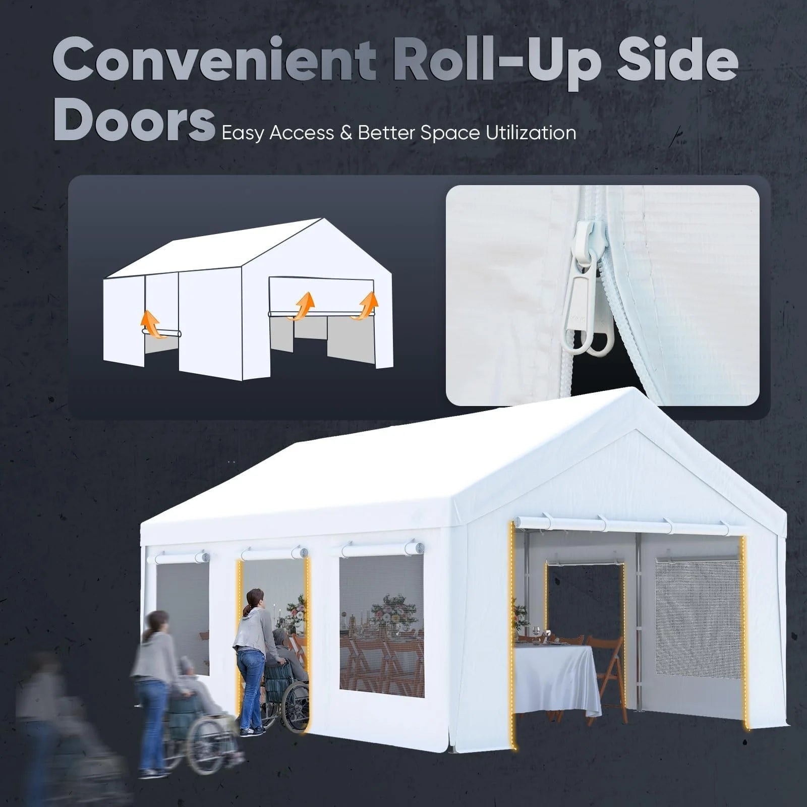 Convenient Roll-Up Side Doors#color_12'x20'-White