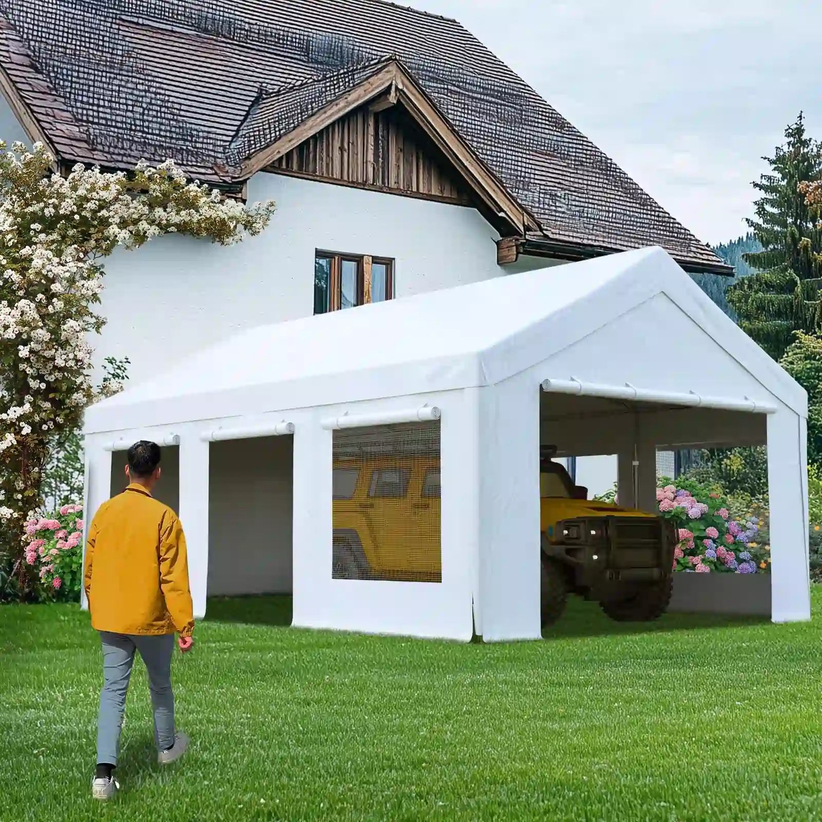Heavy Duty 12x20 ft Carport#color_12'x20'-White