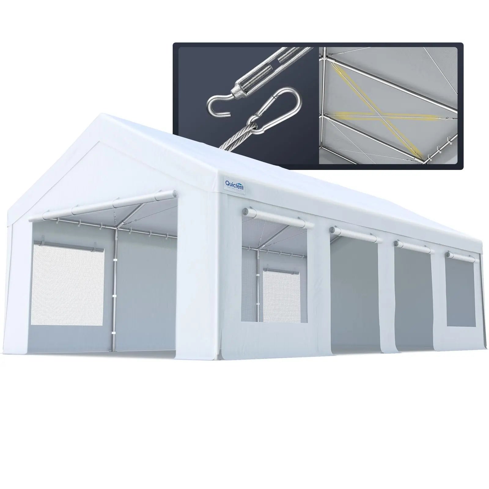Quictent Heavy Duty 13x25ft Carport with Side Zipper Doors#color_13'x25'-White