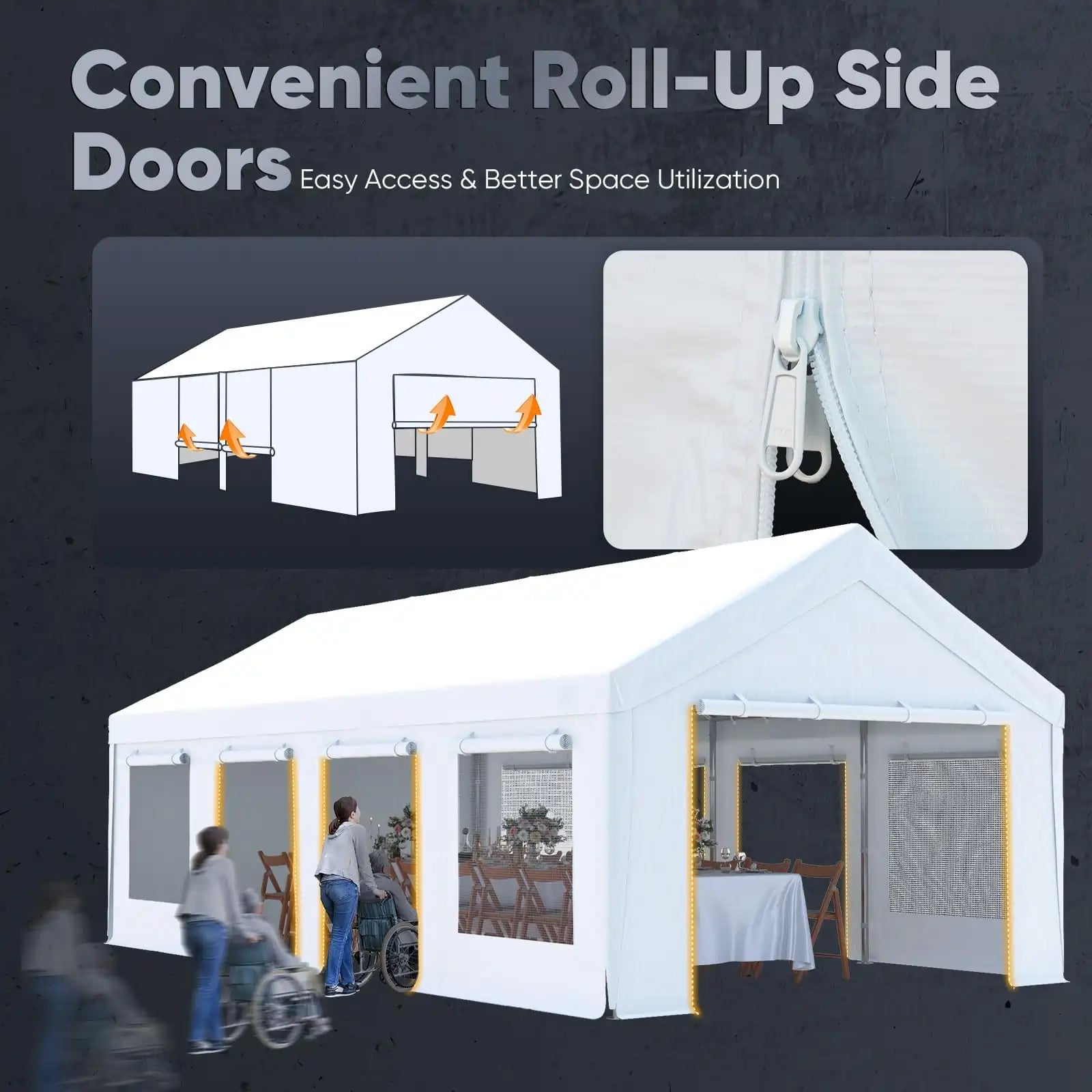 Convenient Roll-Up Side Doors#color_13'x25'-White