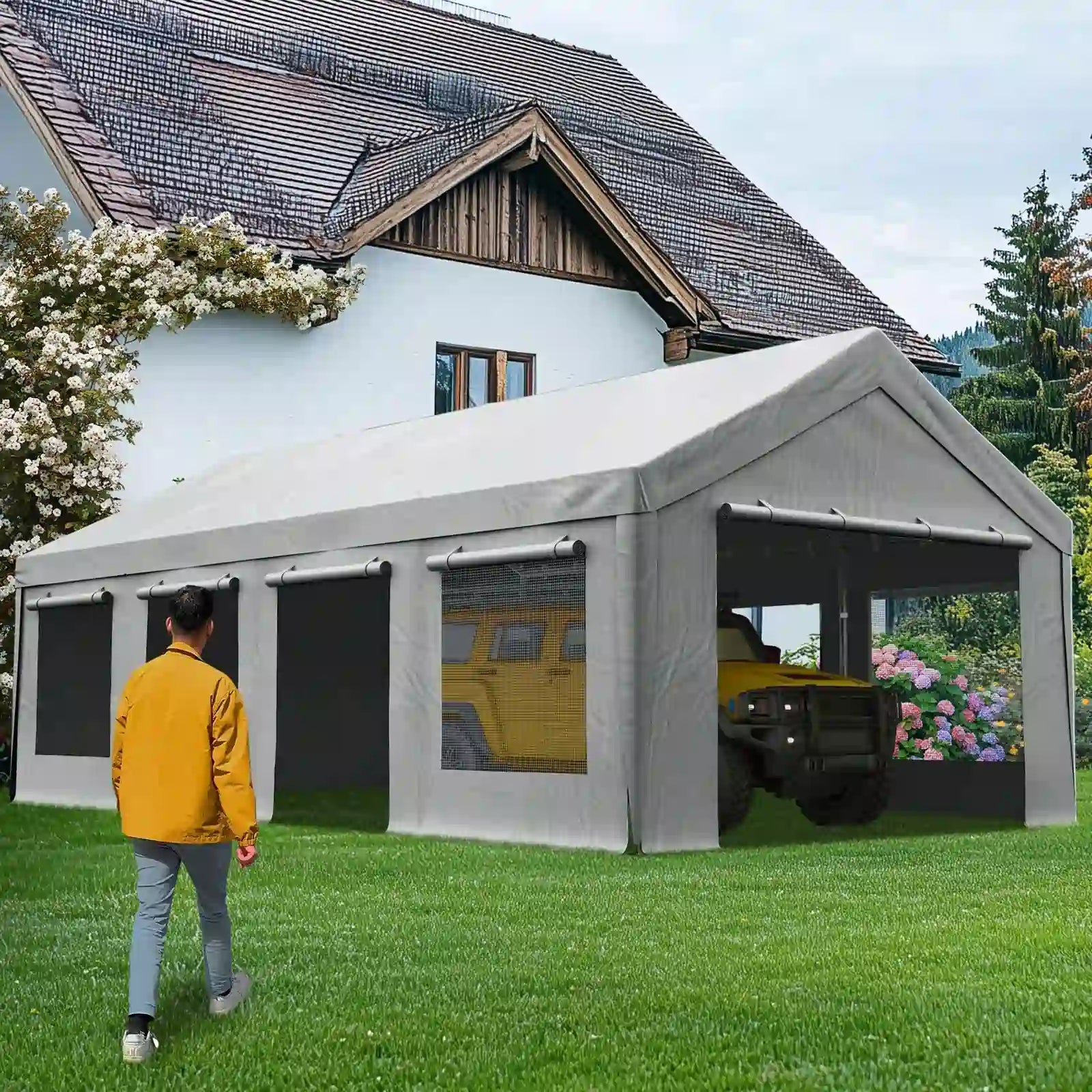 Heavy Duty 13x25ft Carport#color_13'x25'-Gray