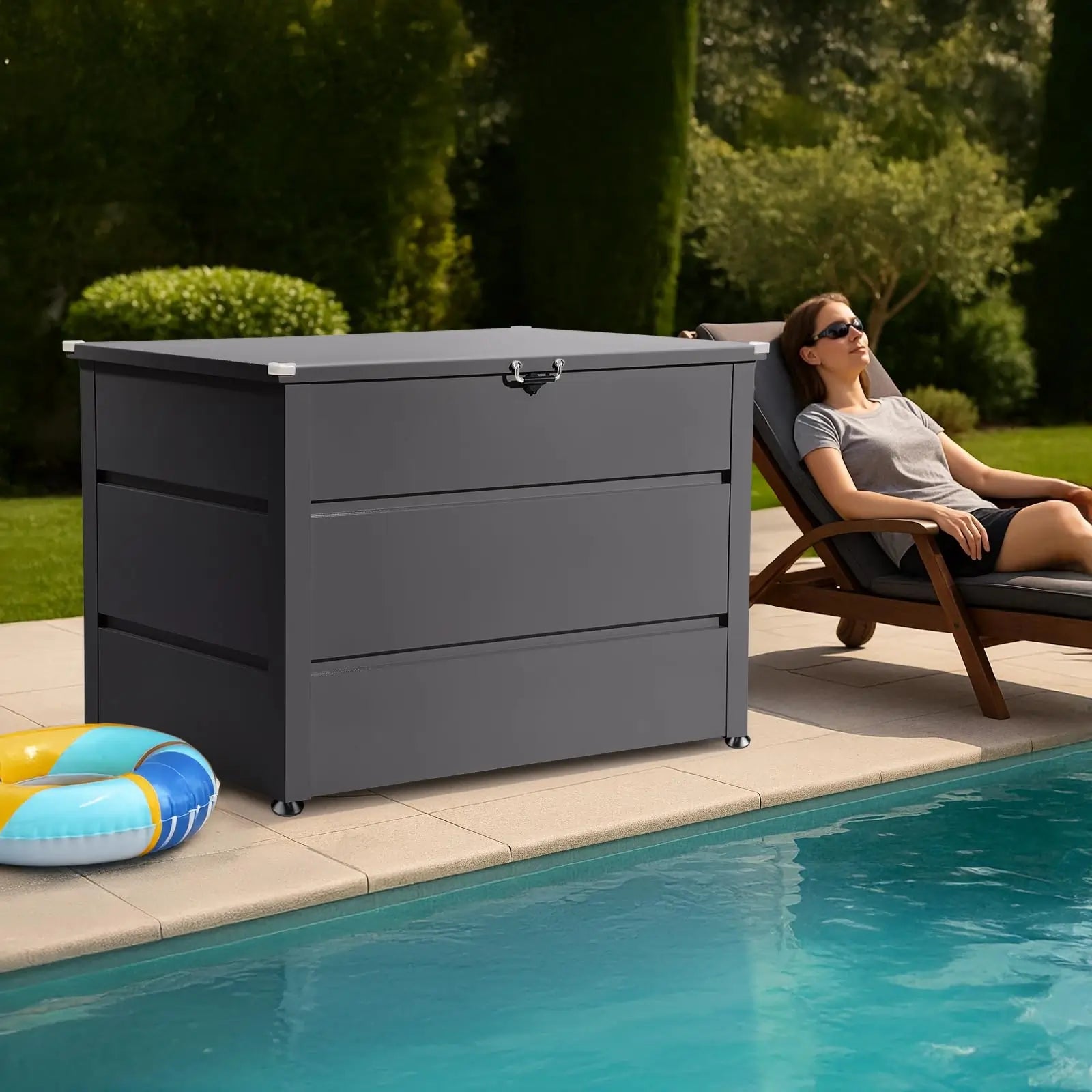 Gray 150 Gallon Metal Outdoor Deck Box#color_Gray