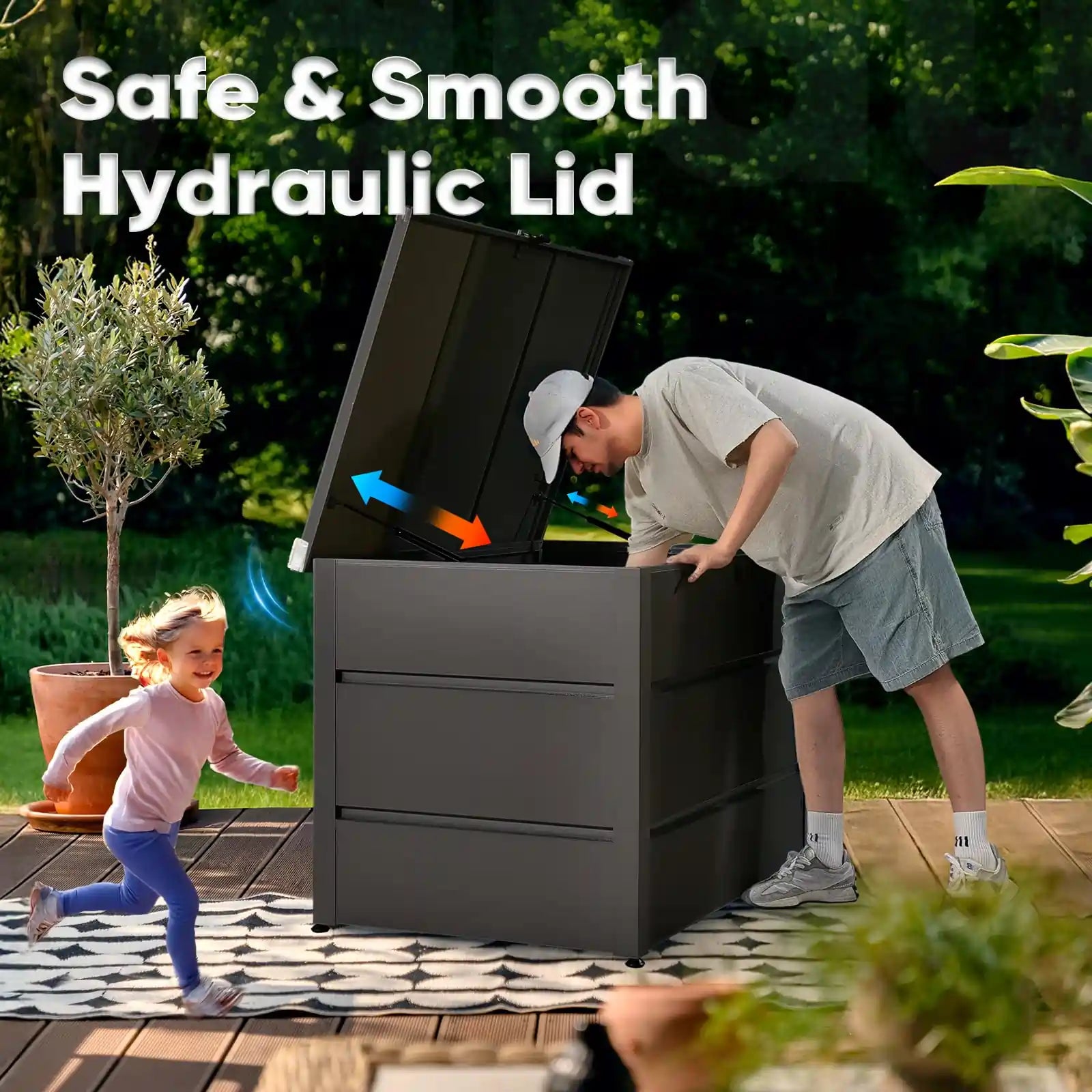 hydraulic rod raises and lowers#color_Gray