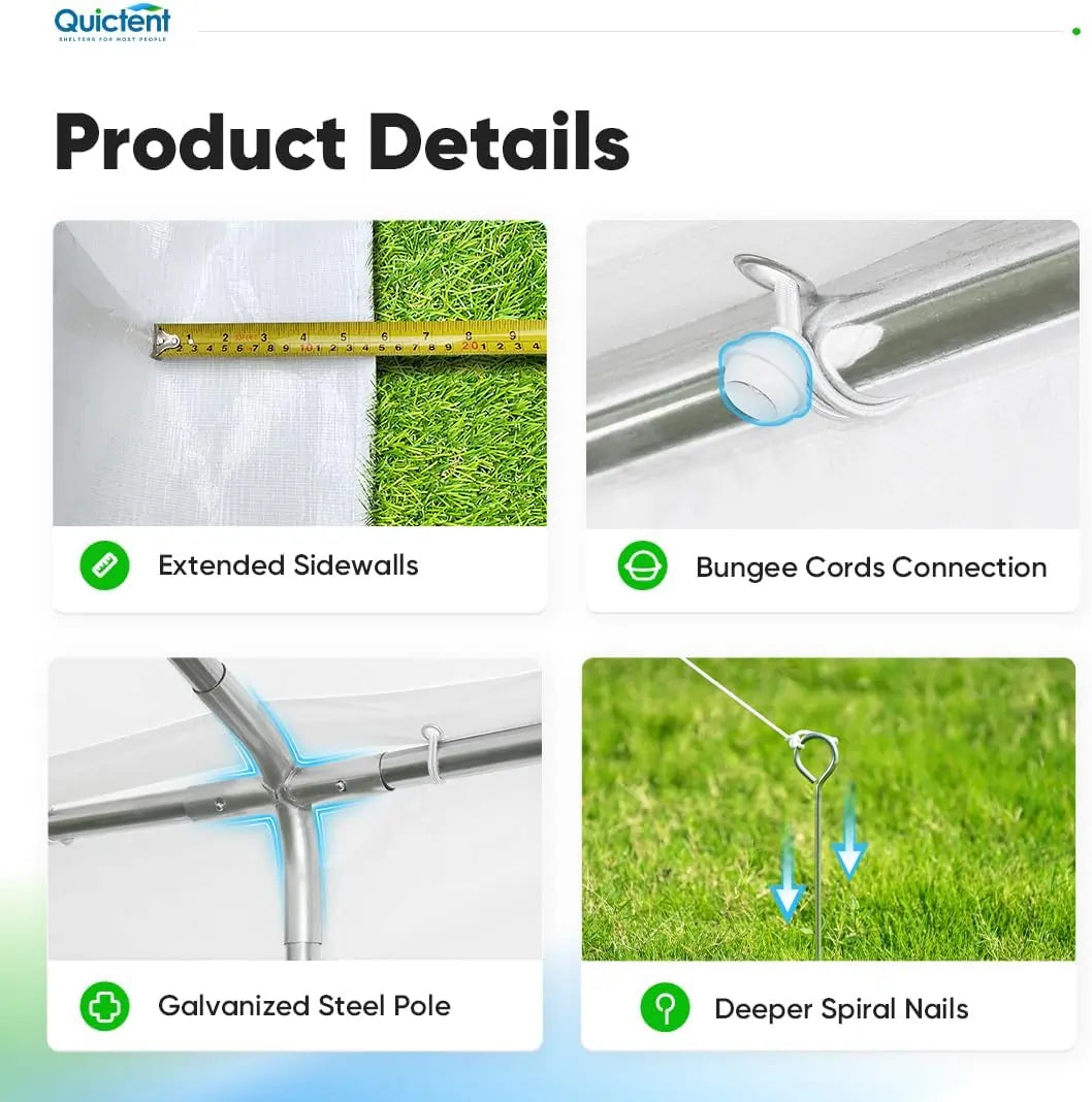Extended sidewalls, bungee cords connection, galvanized steel pole and deeper spiral nails#size_16' x 32'