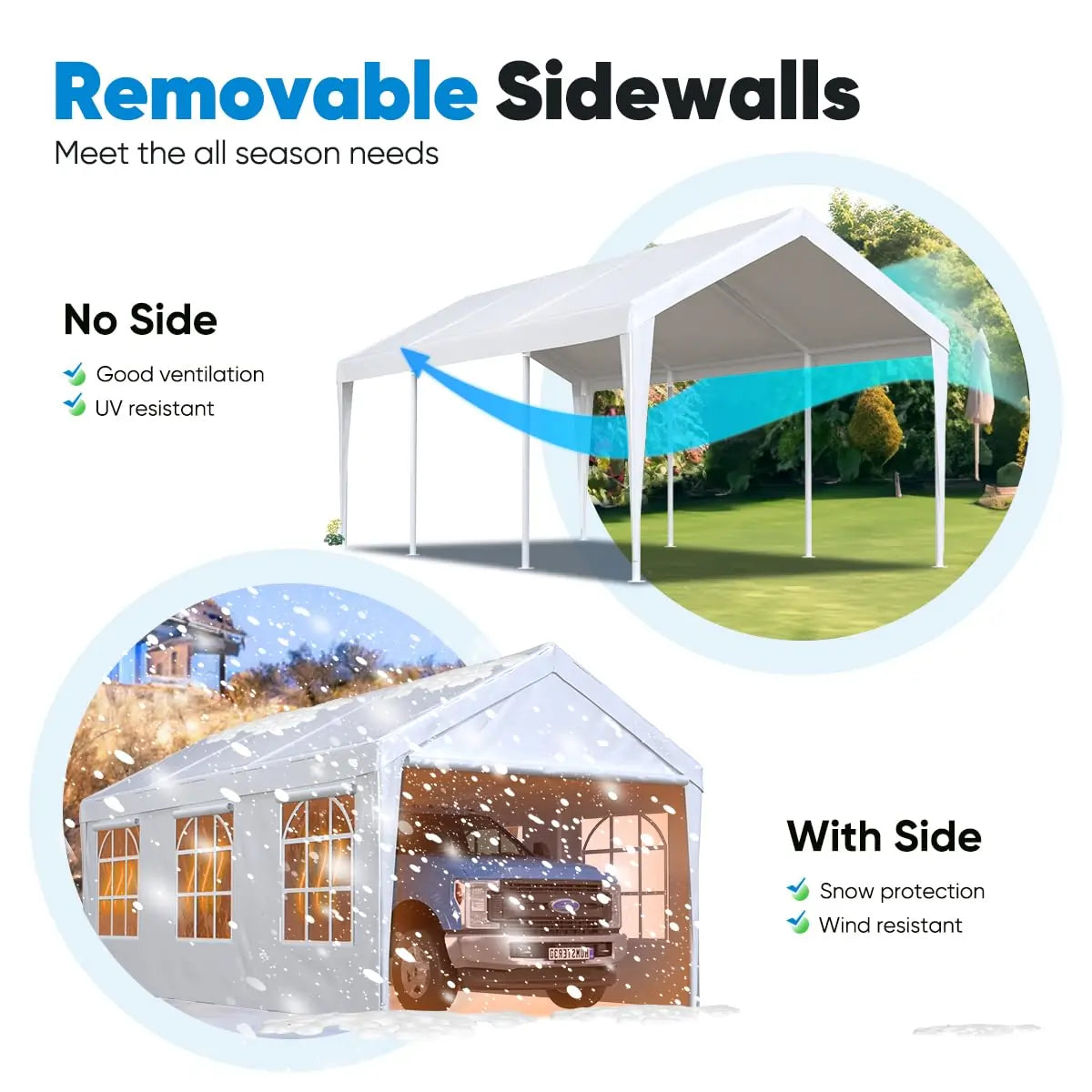 Car Shelter with Removable Sidewalls#color_white