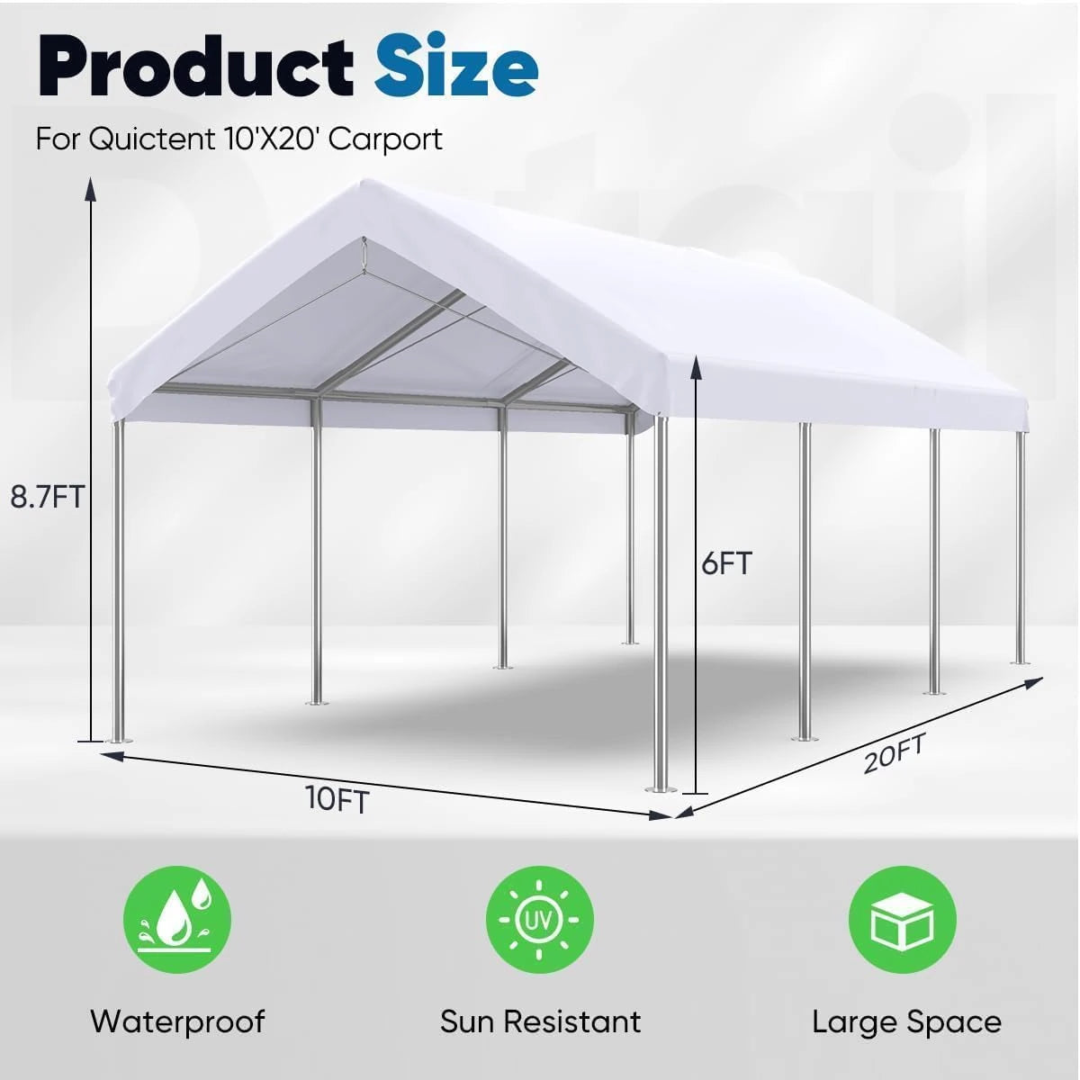 10’x20’ Heavy Duty Galvanized Carport Size#color_white-10'x20'