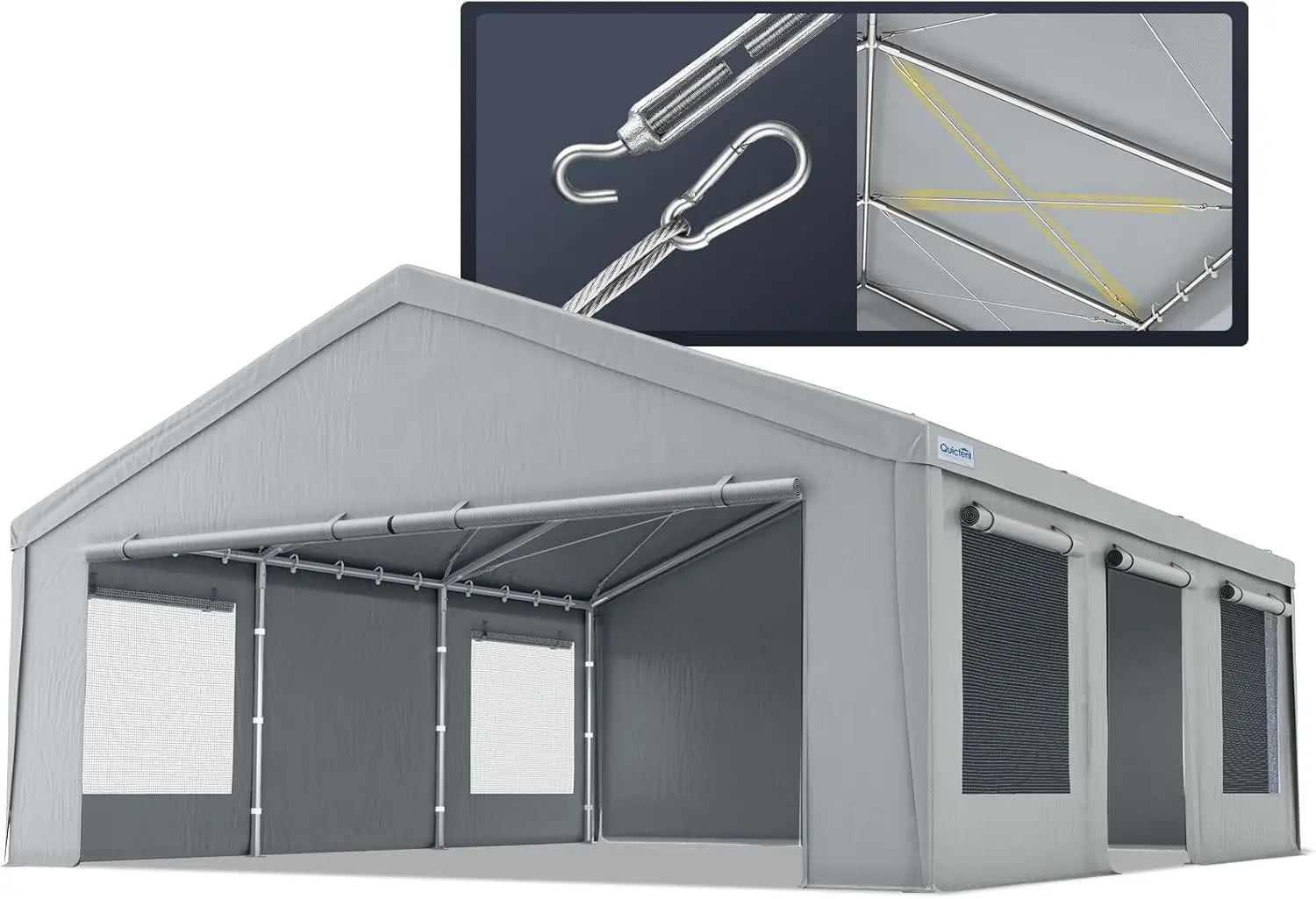 Gray 20x20 ft Heavy Duty 2 Car Carport#color_20'x20'-Gray w/Steel Cables