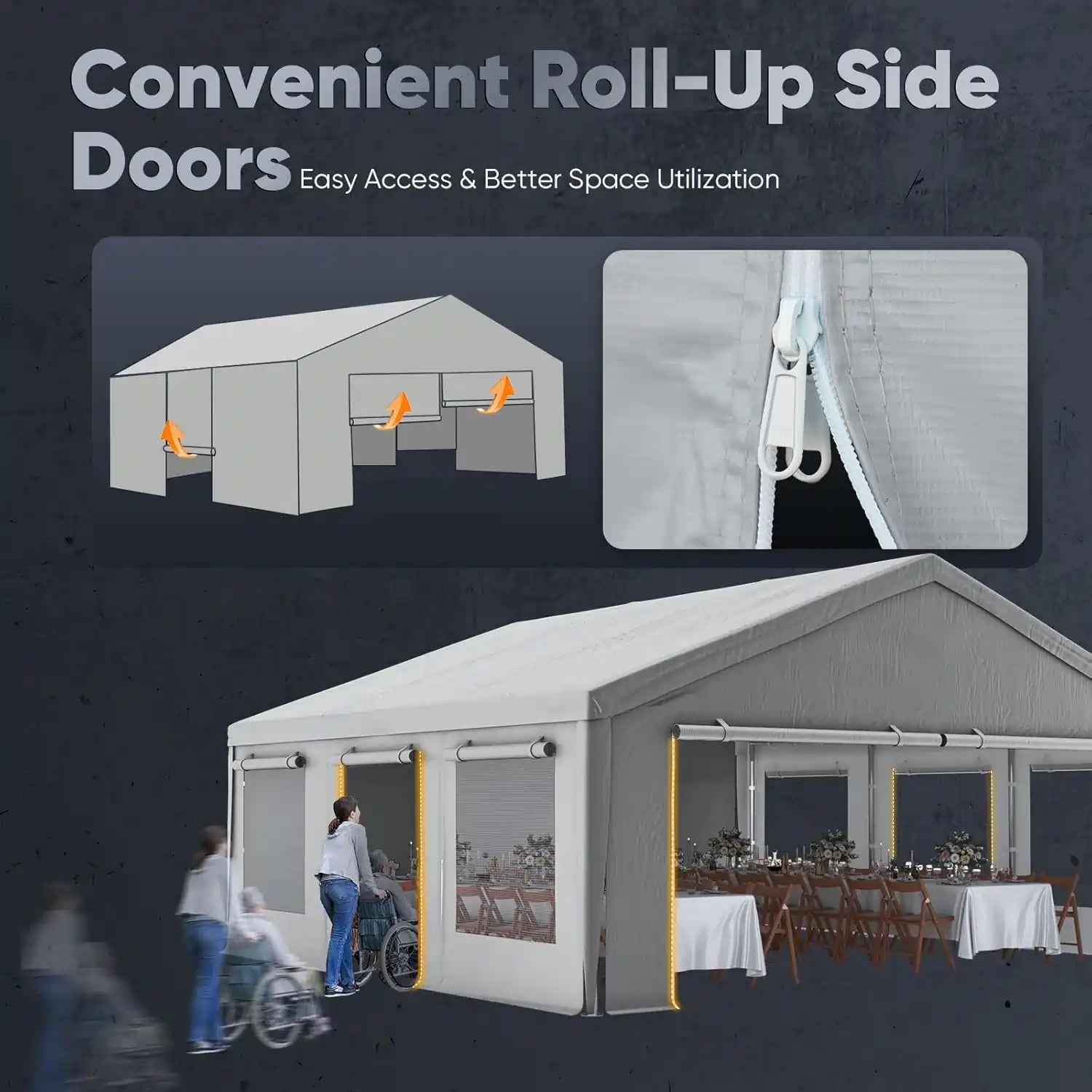 Side Zipper Doors#color_20'x20'-Gray w/Steel Cables