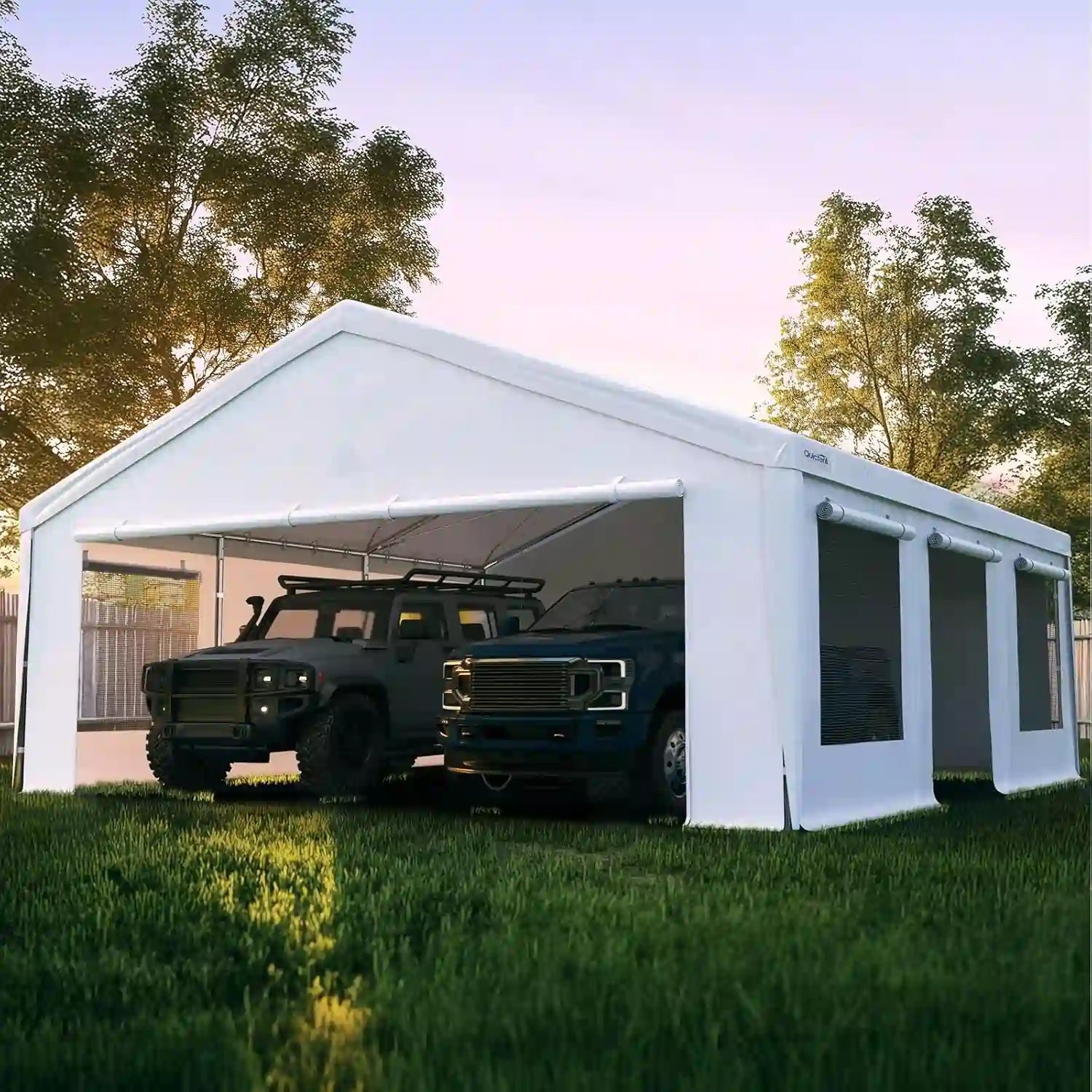 Storage Shelter for Car, Boat, Outdoor Equipment#color_20'x20'-White w/Steel Cables