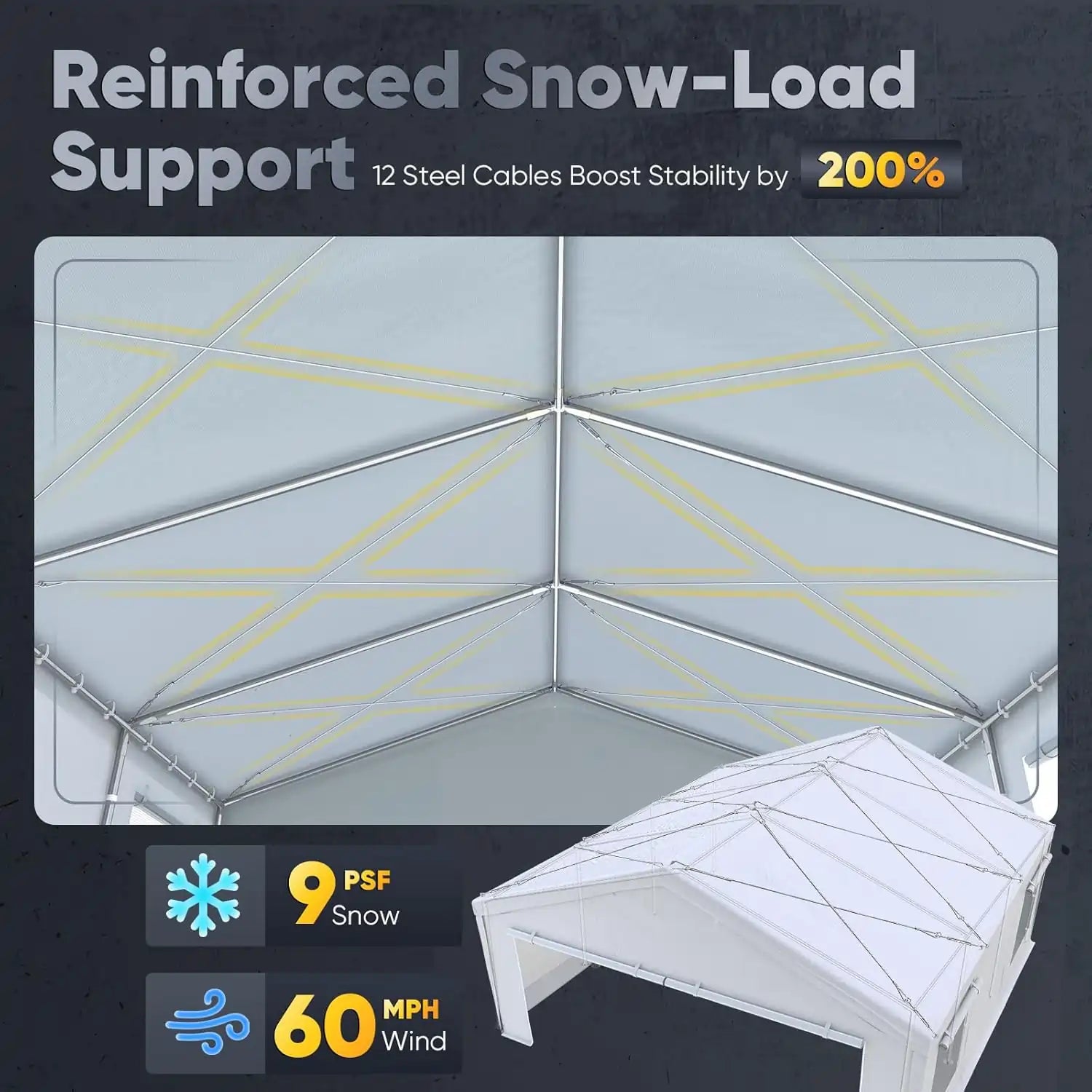 12 Steel Cables for Heavy Snow & Wind#color_20'x20'-White w/Steel Cables