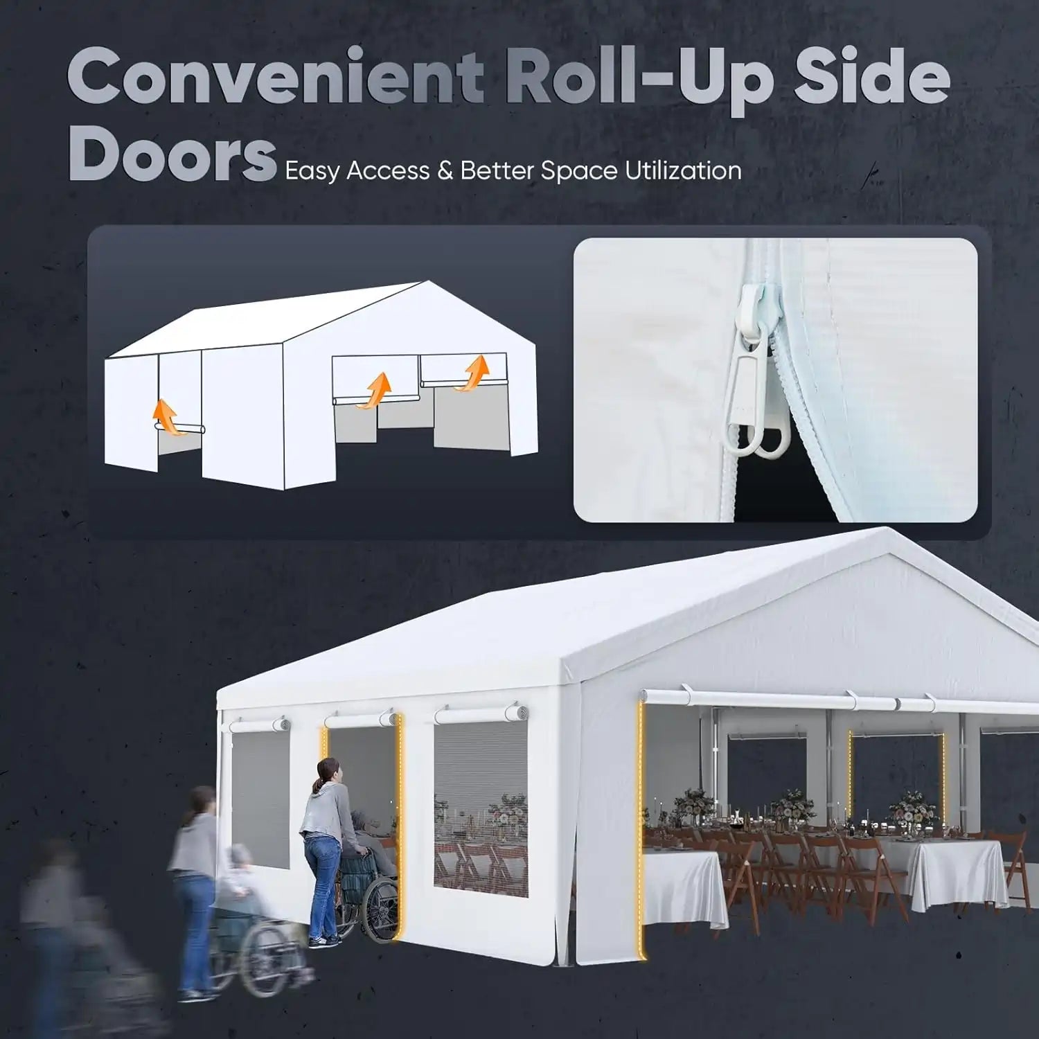 Side Zipper Doors#color_20'x20'-White w/Steel Cables