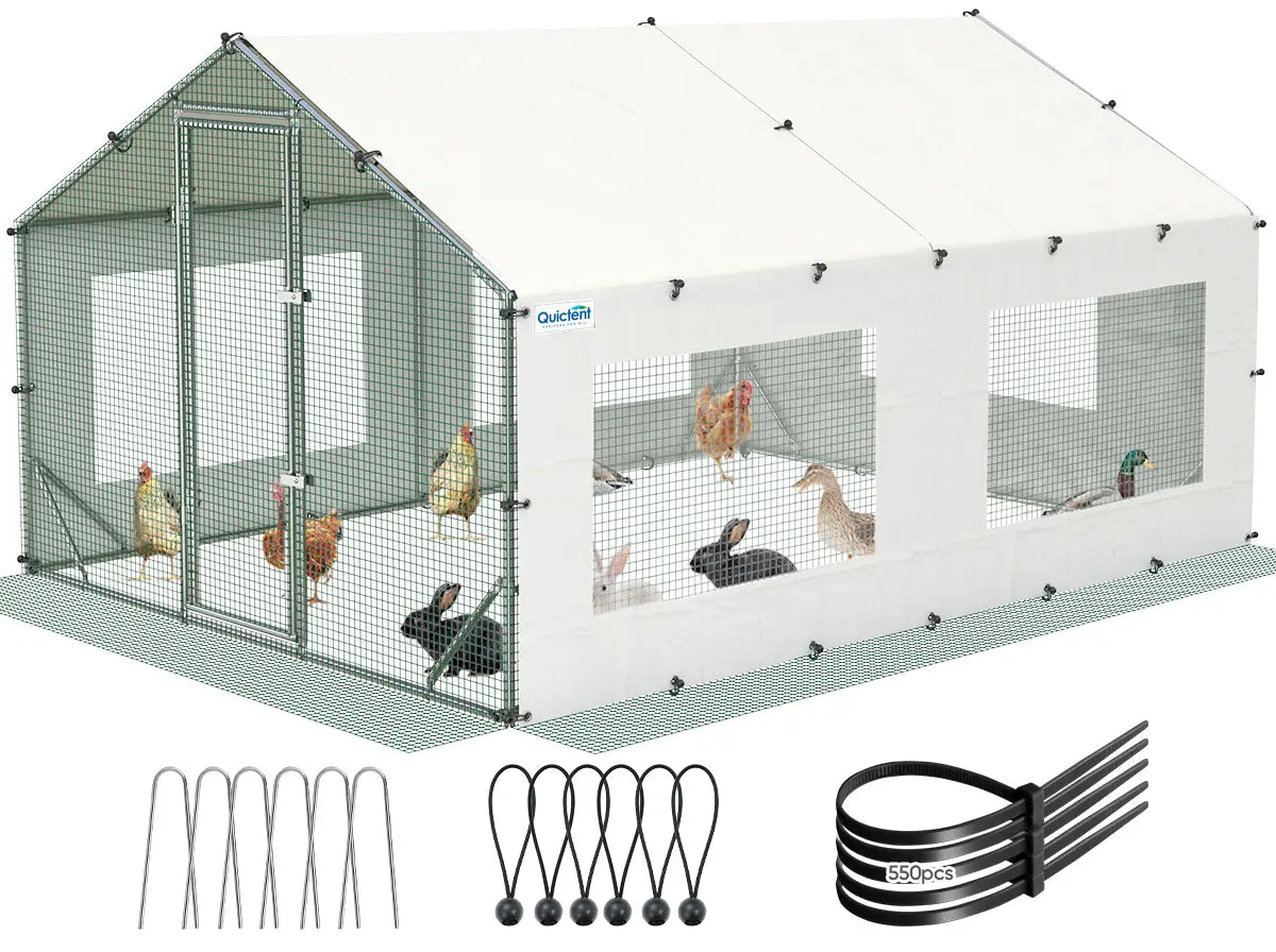 2 Sidewalls+1 Rear Wall for 12X9FT Metal Chicken Coop Run