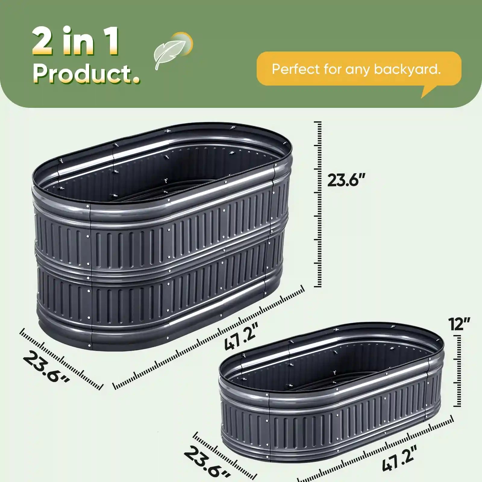 2 in 1 Galvanized Planter#color_dark gray