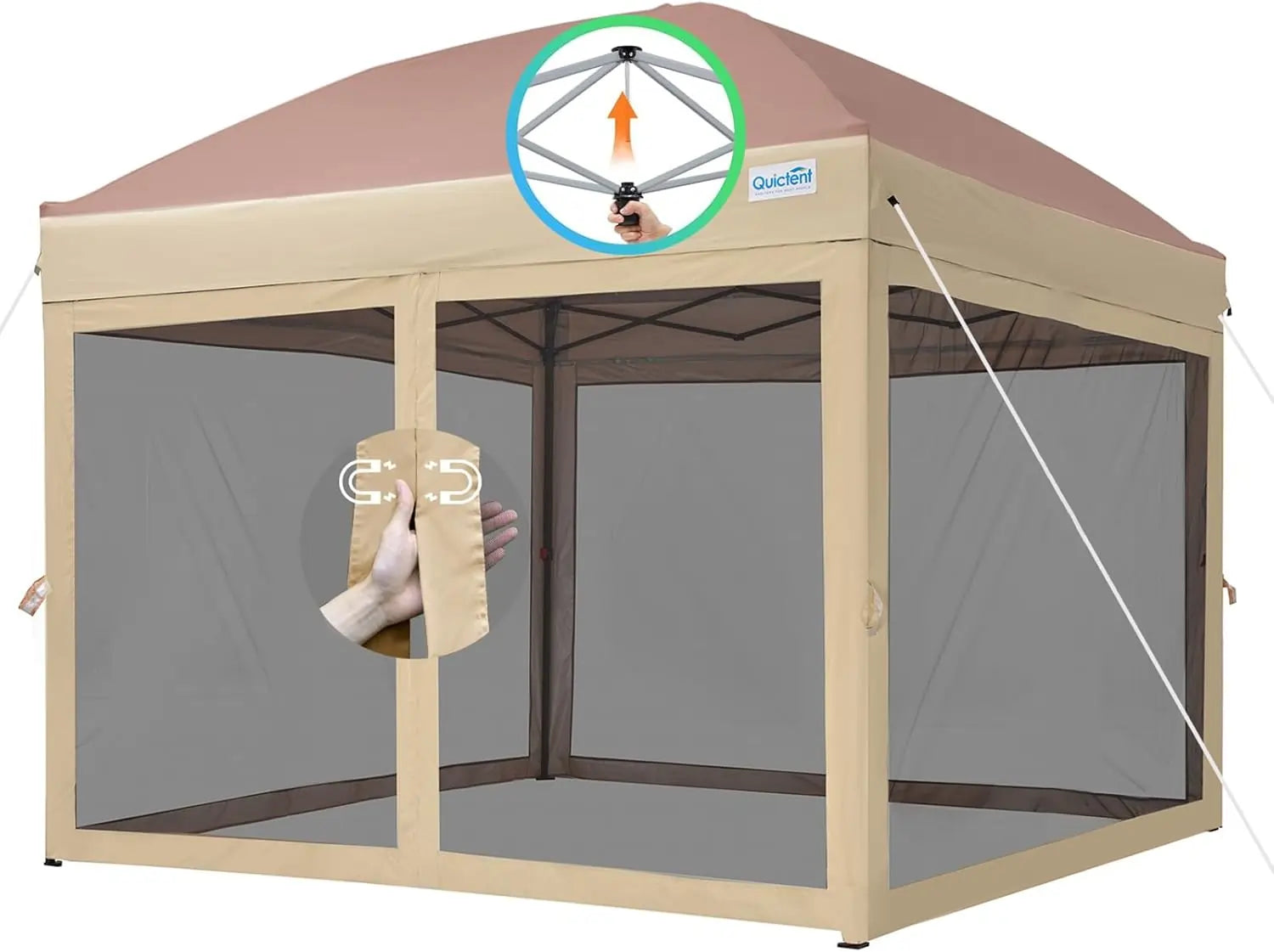 Quictent 6.6x6.6 Pop up Canopy Tent#style_Beige w/Magnetic Door