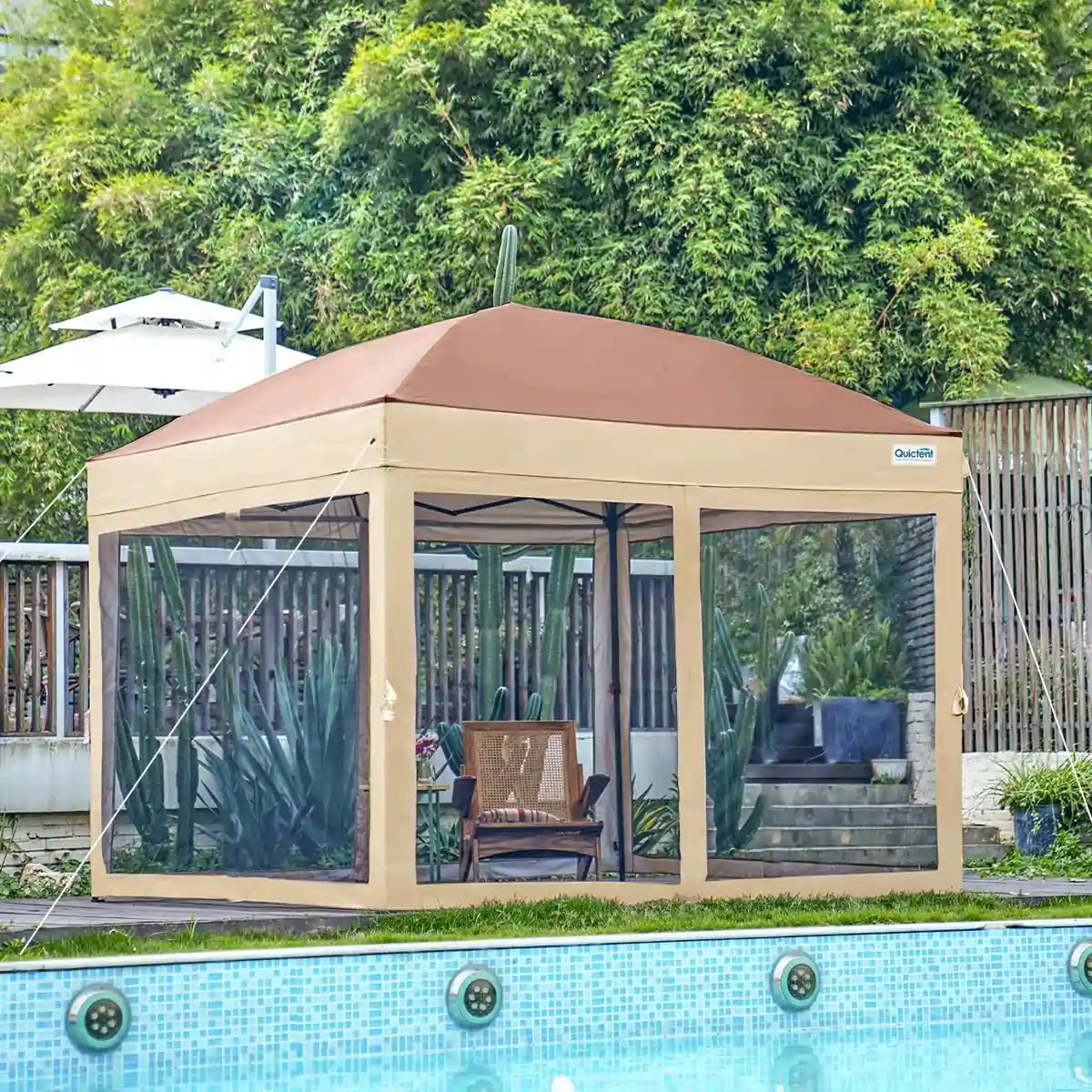 Canopy Tent with Netting#style_Beige w/Magnetic Door