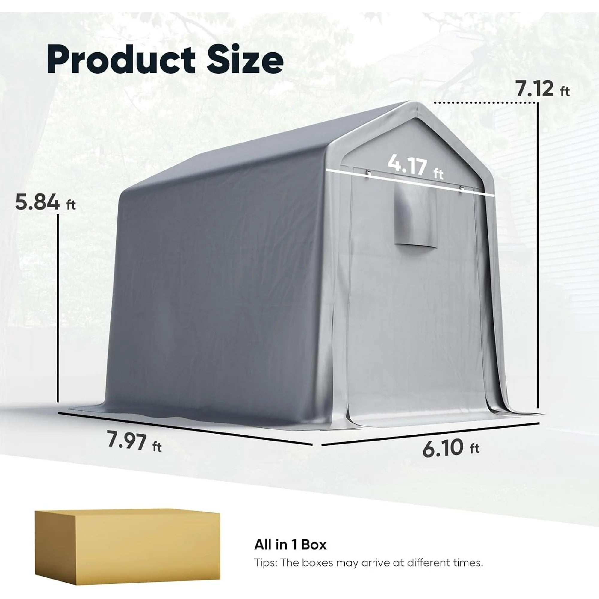 6' x 8' Portable Garage Outdoor Storage Shed Silver Gray