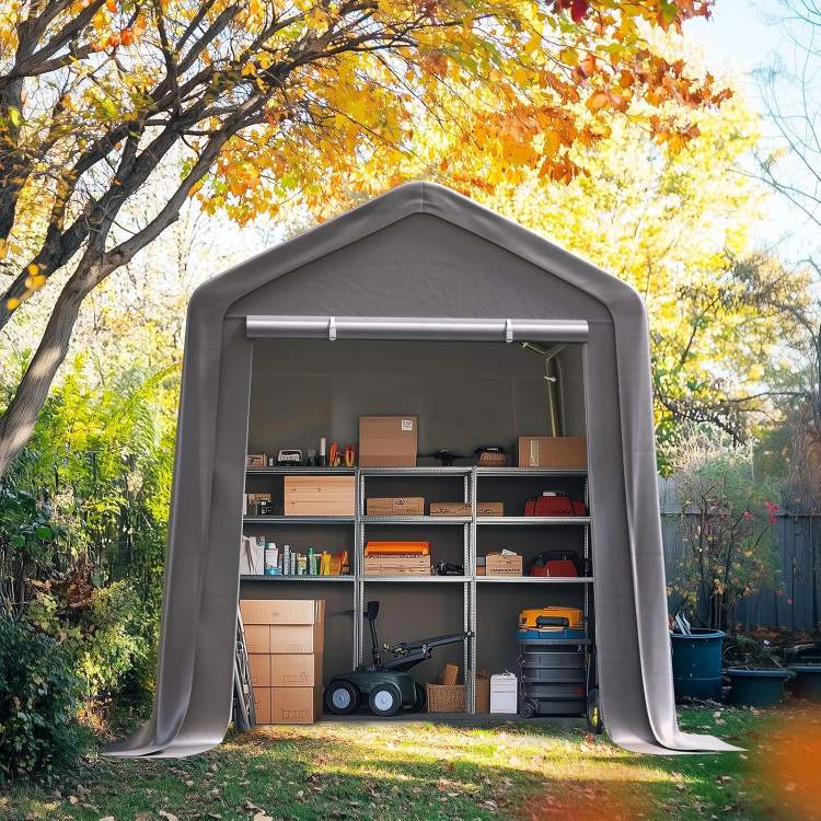 6' x 8' Portable Garage Outdoor Storage Shed Silver Gray