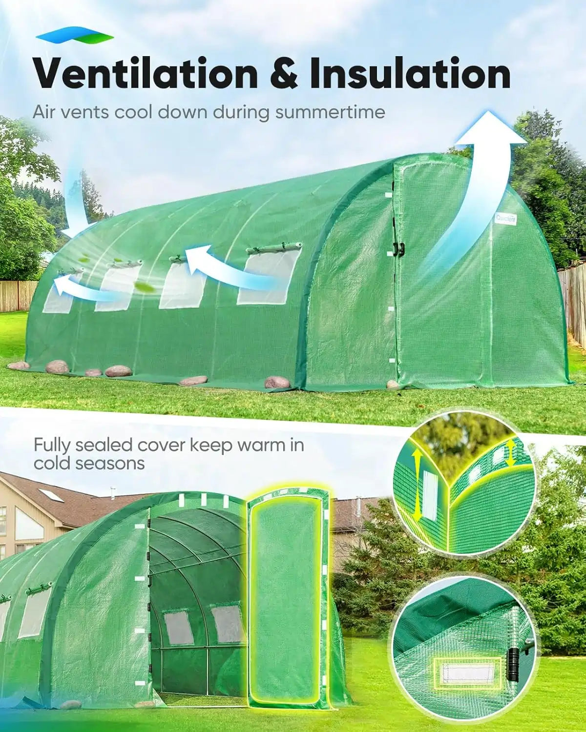 Quictent 20x10x6.6 FT Heavy Duty Walk-In Greenhouse for Outdoors, Reinforced Top Hoop Tunnel Greenhouse with Dual Doors, Large Winter Greenhouse for Garden Backyard Plants
