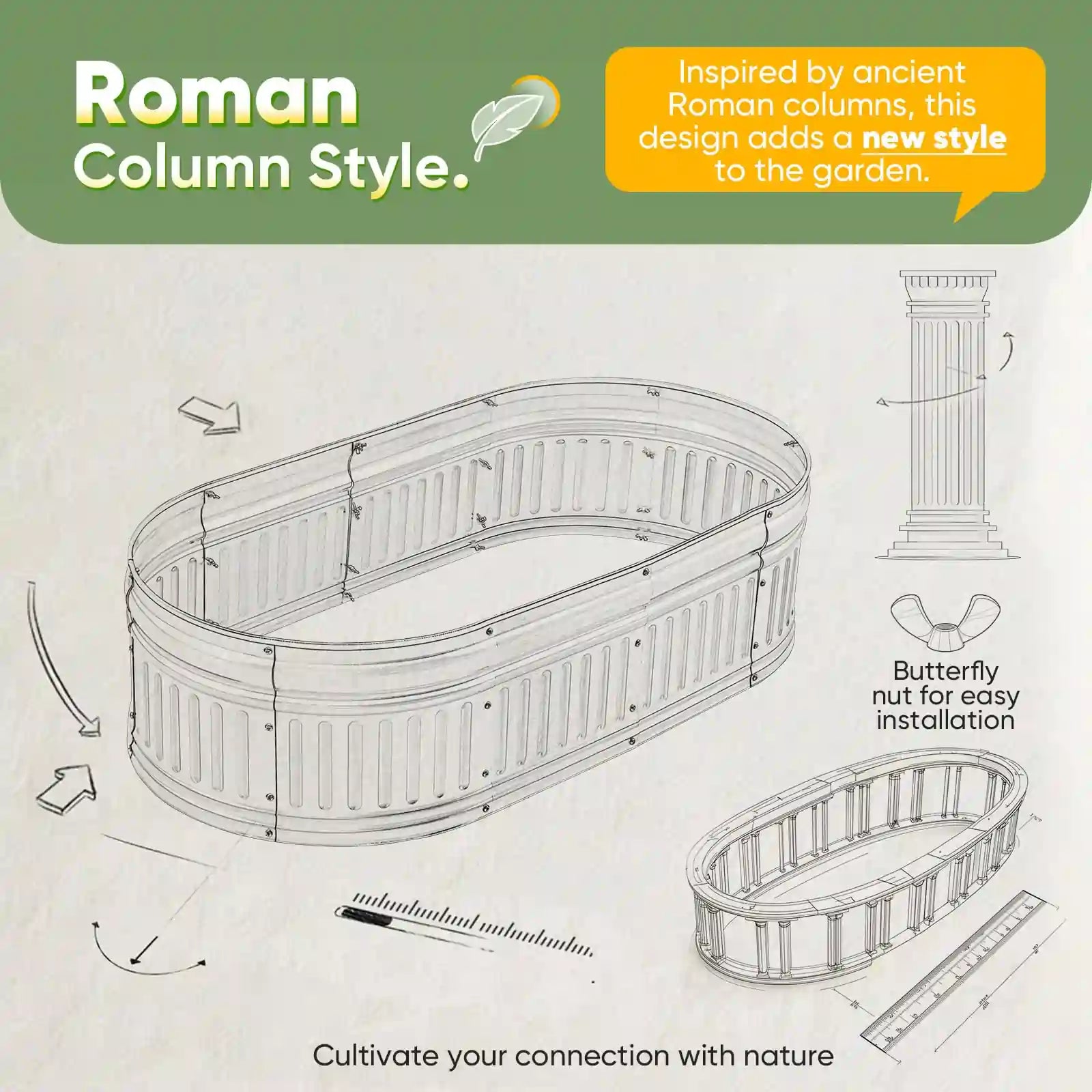 94"x24"x12" Oval Upgraded Raised Garden Bed