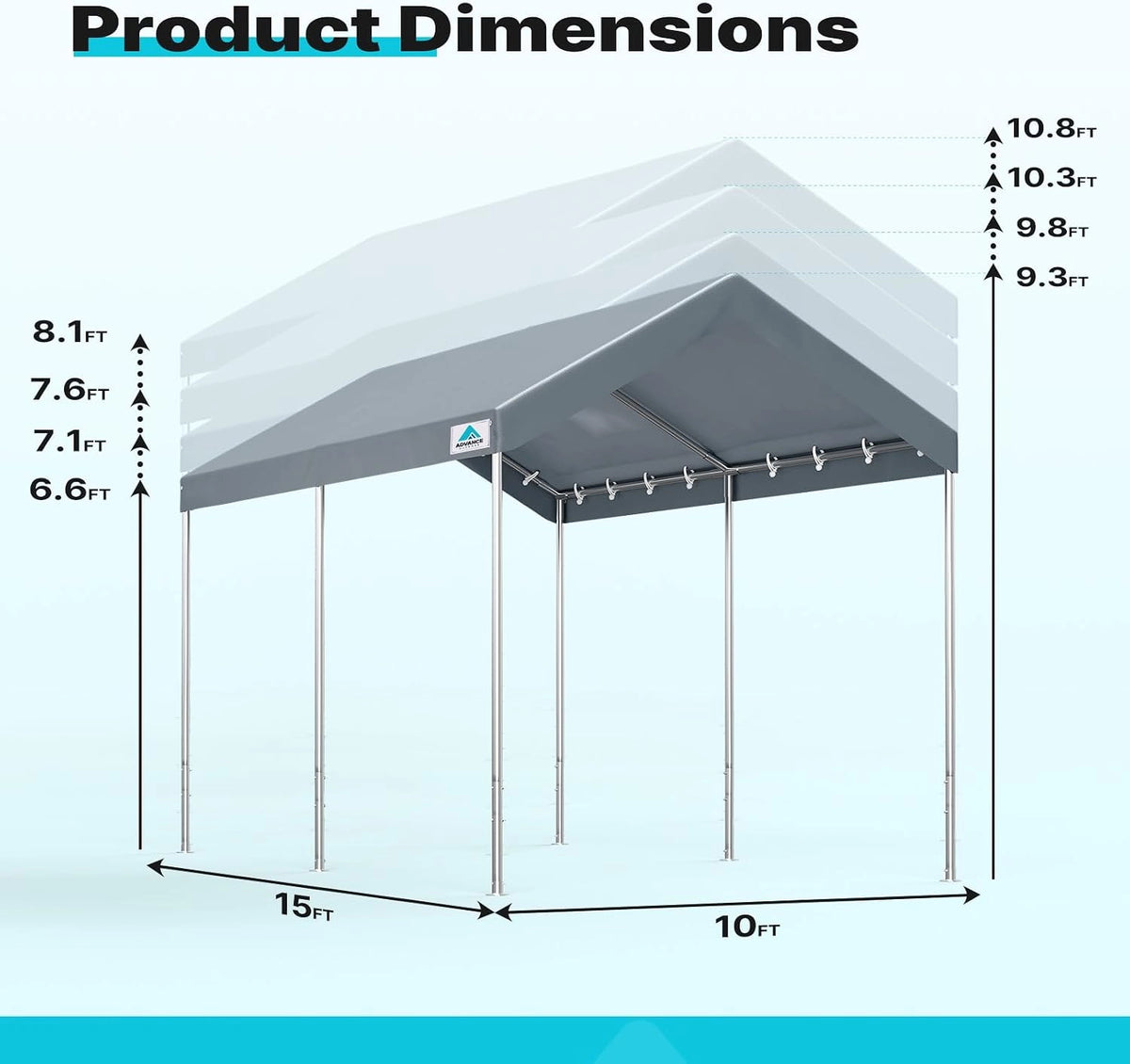 Adjustable Height from 9.5 ft to 11 ft#style_gray-10'x15'