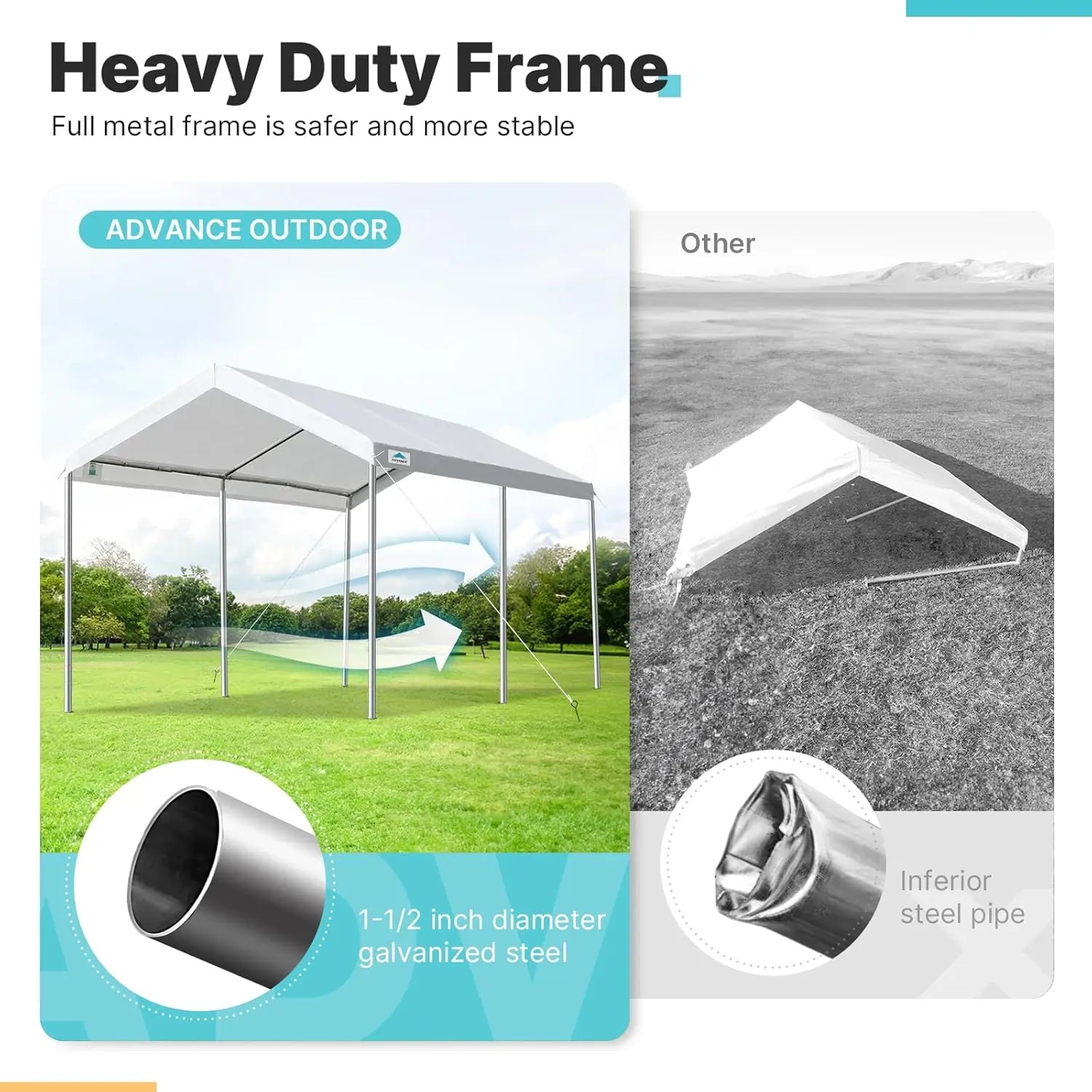 Heavy-duty outdoor car canopy frame#color_white-10'x15'