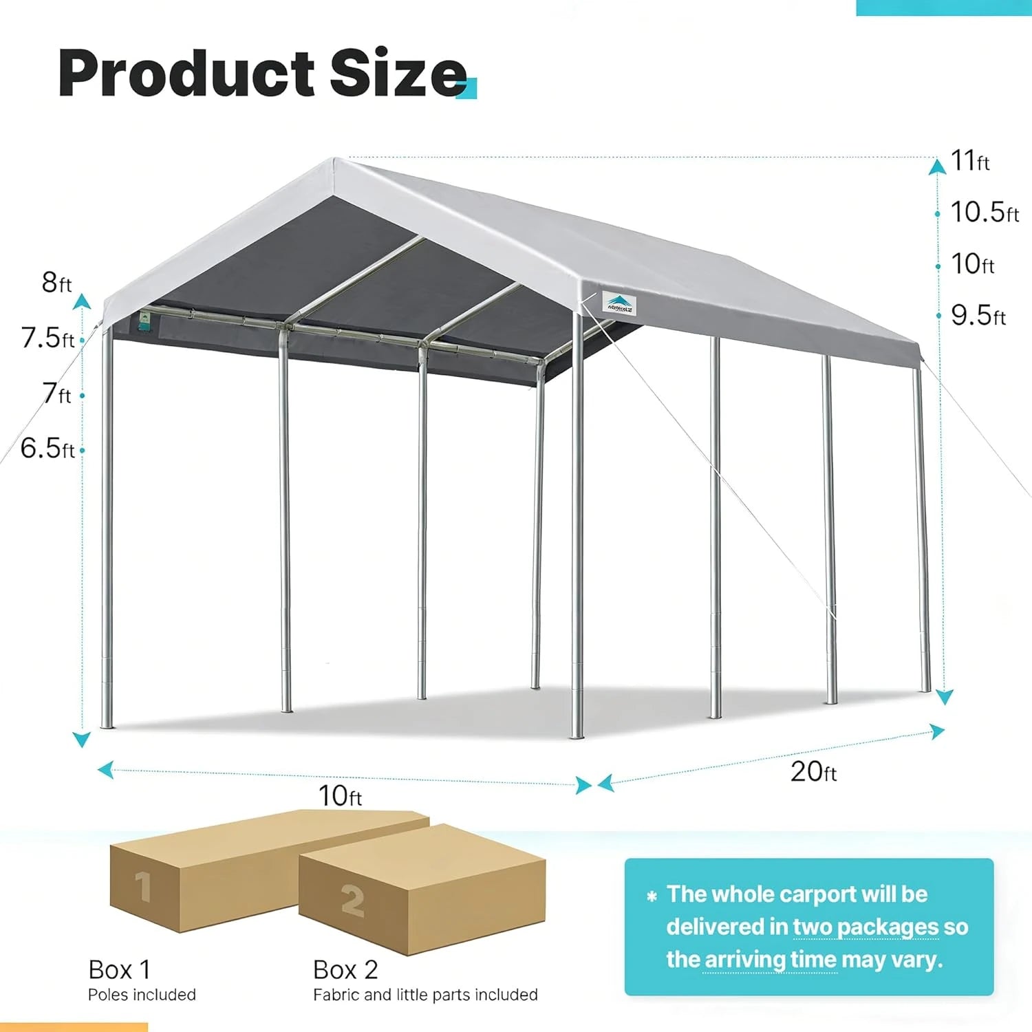Adjustable Height from 9.5ft to 11ft#color_gray-10'x20'