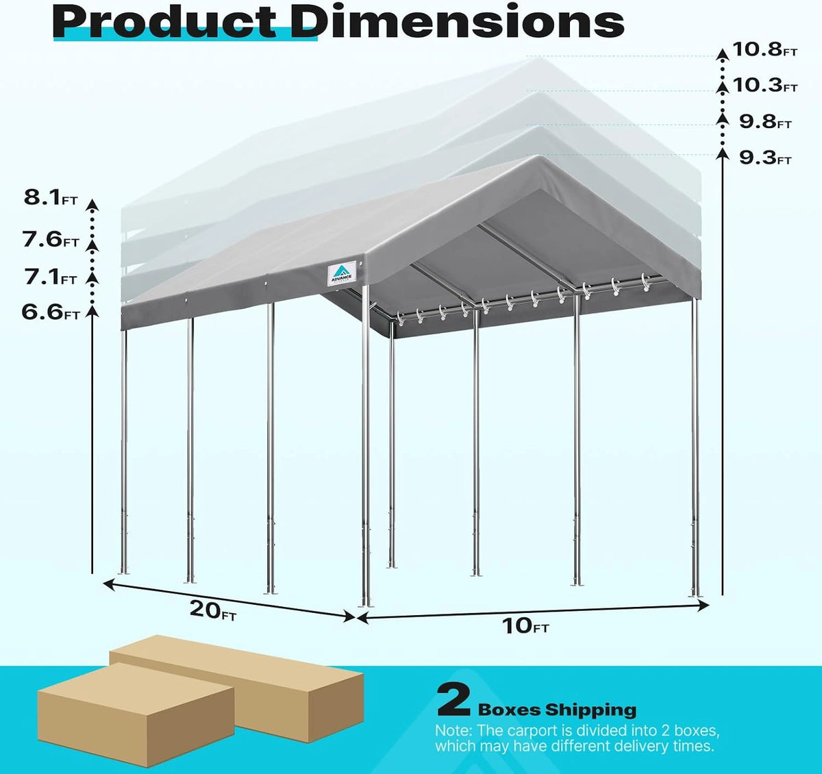Adjustable Height from 9.5ft to 11ft#style_gray-10'x20'
