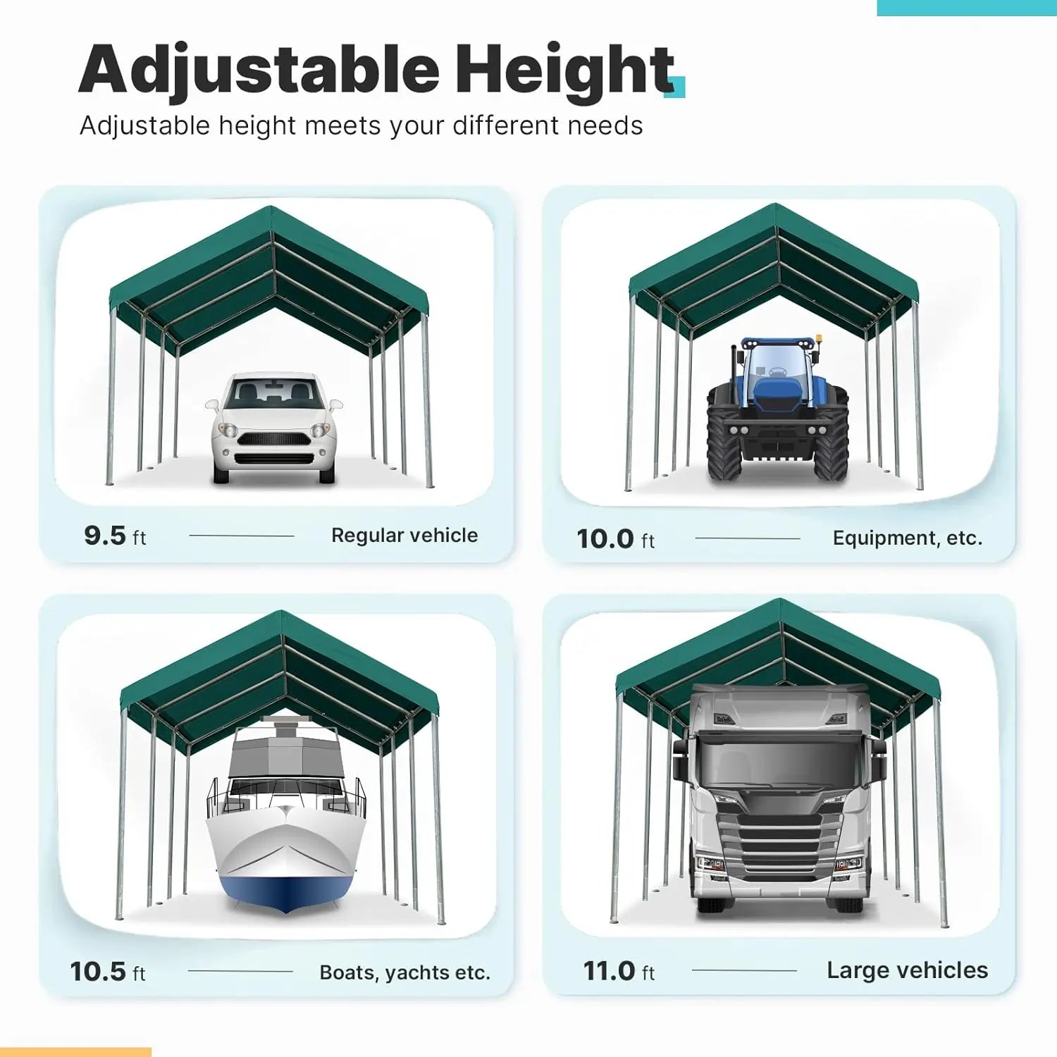 4 Adjustable Heights#color_green-10'x20'