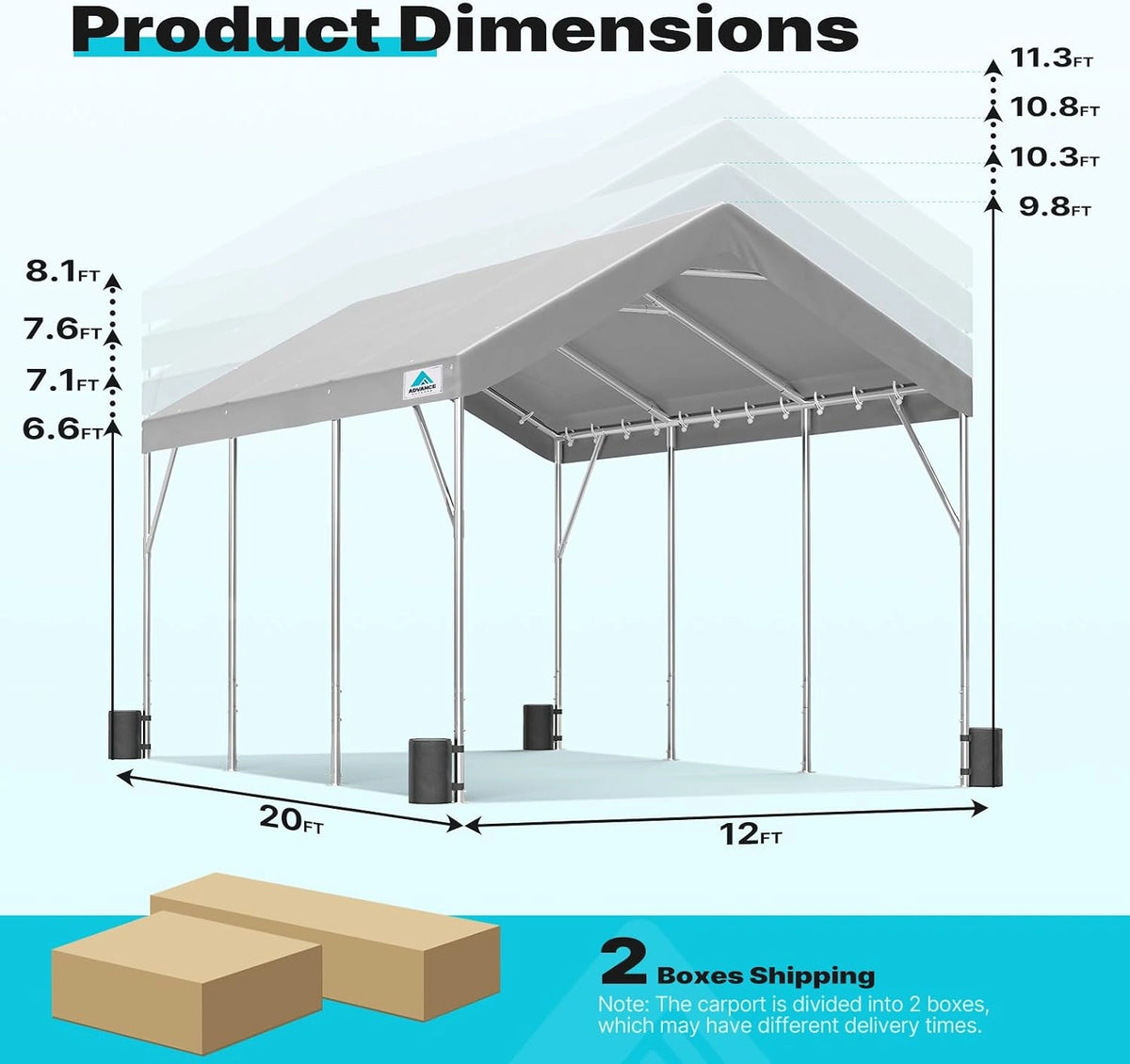 Adjustable Height from 9.5ft to 11ft#style_gray-12'x20'