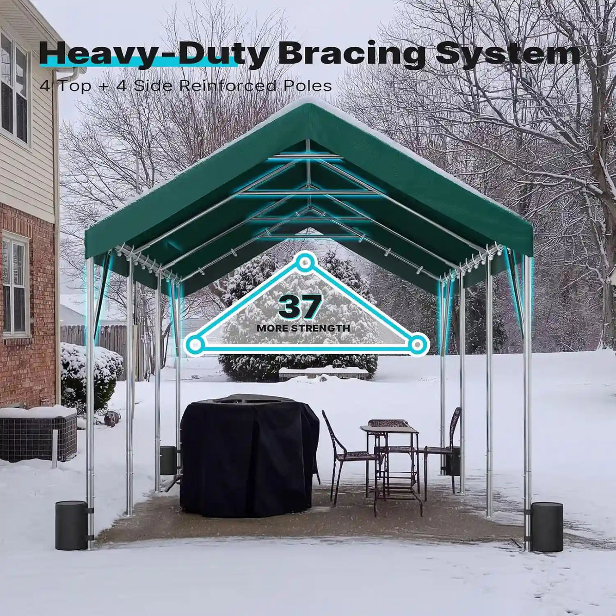 4 reinforced triangular poles on the top#style_green-12'x20'
