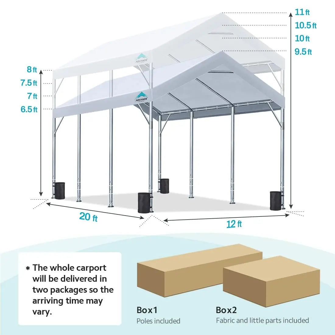 12x20ft White Carport Size#color_white-12'x20'