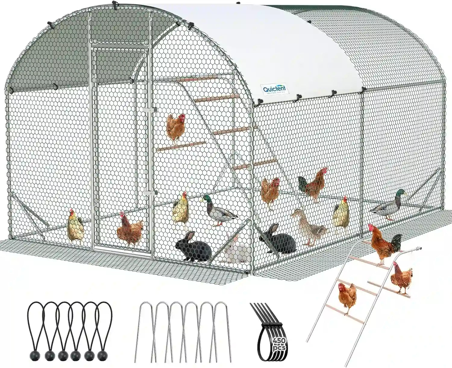 13x10FT Arch Upgraded Walk-in Chicken Coop Run#size_12x9FT with Ladder+Swing