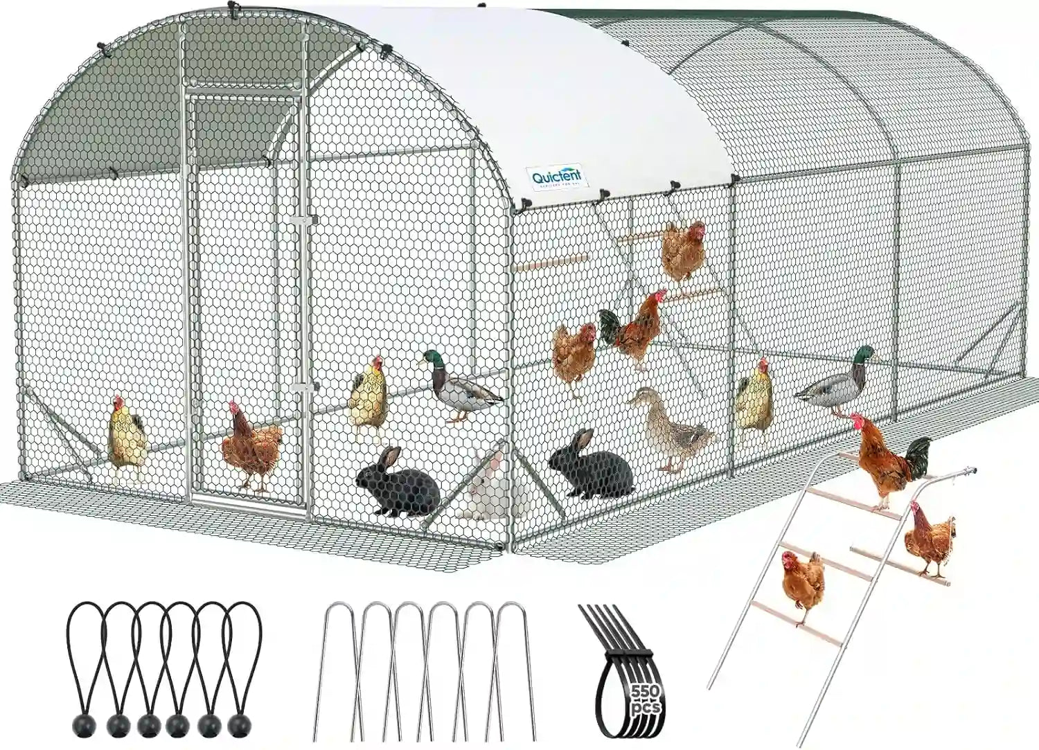 19x10FT Upgraded Large Metal Arch Chicken Coop Run#size_18x9FT with Ladder+Swing