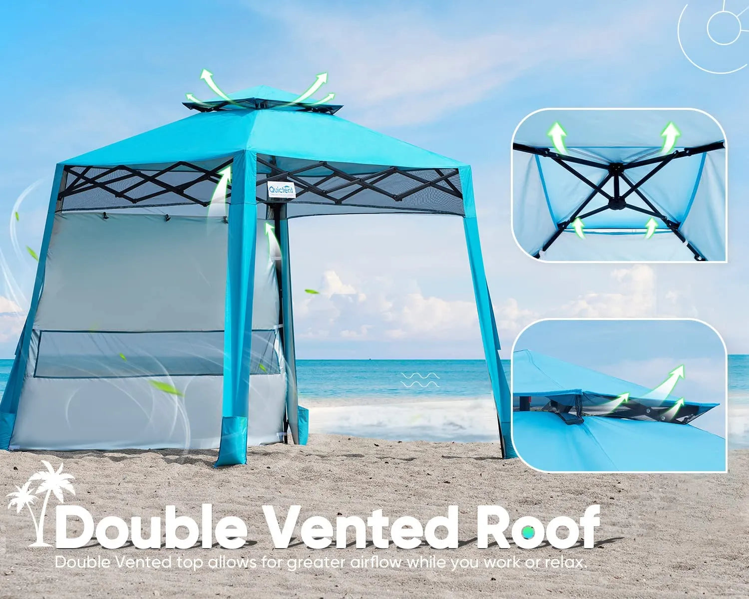 10x10 Portable Canopy Vent Roof#style_Blue w/ 1 Sidewall