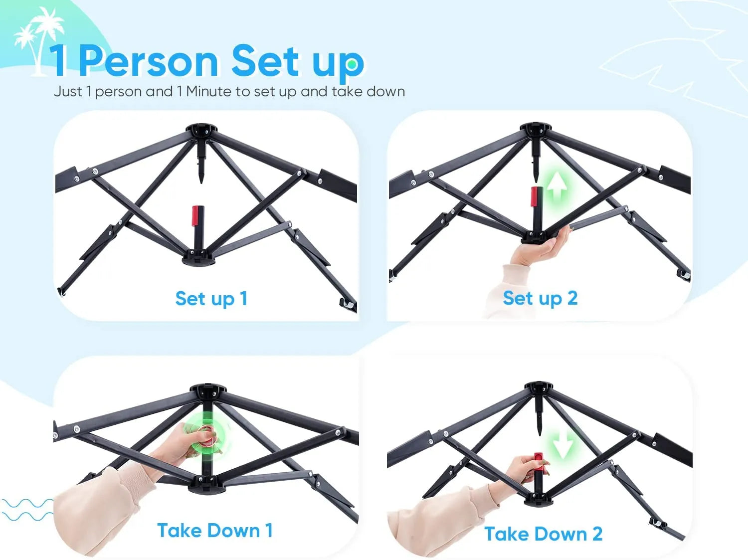 10x10 beach canopy frame center lock#style_Blue w/ 1 Sidewall