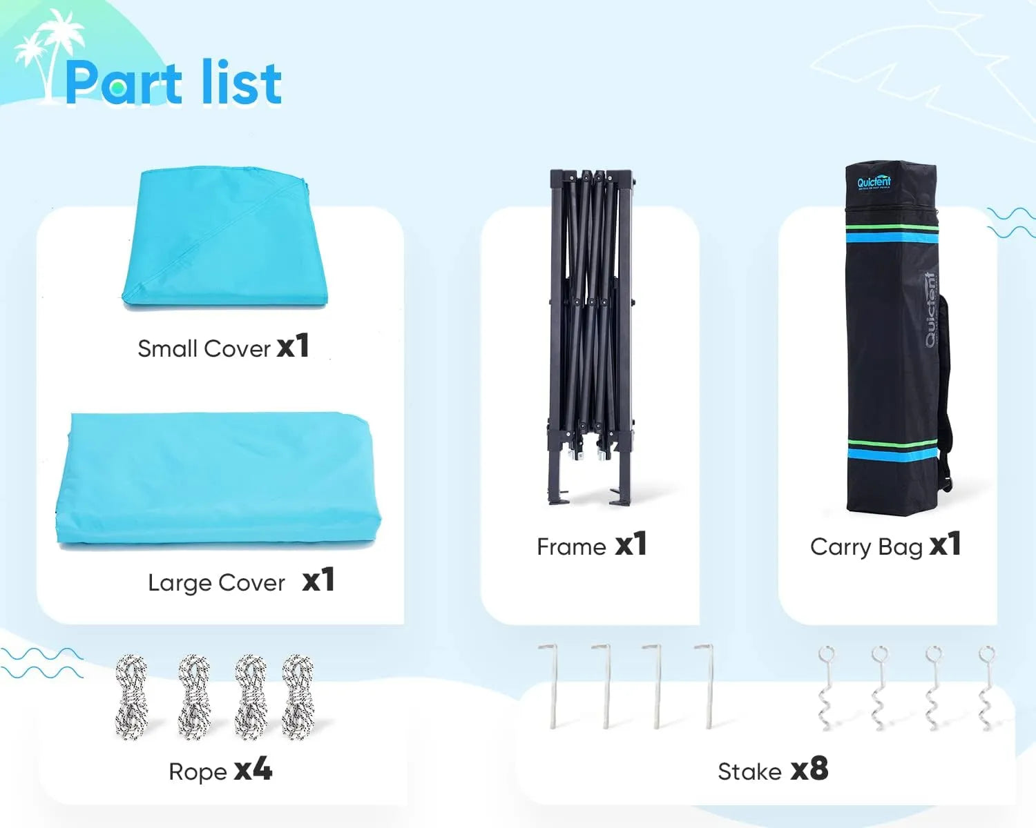 10x10 compact canopy packaging list#style_Blue w/ 1 Sidewall